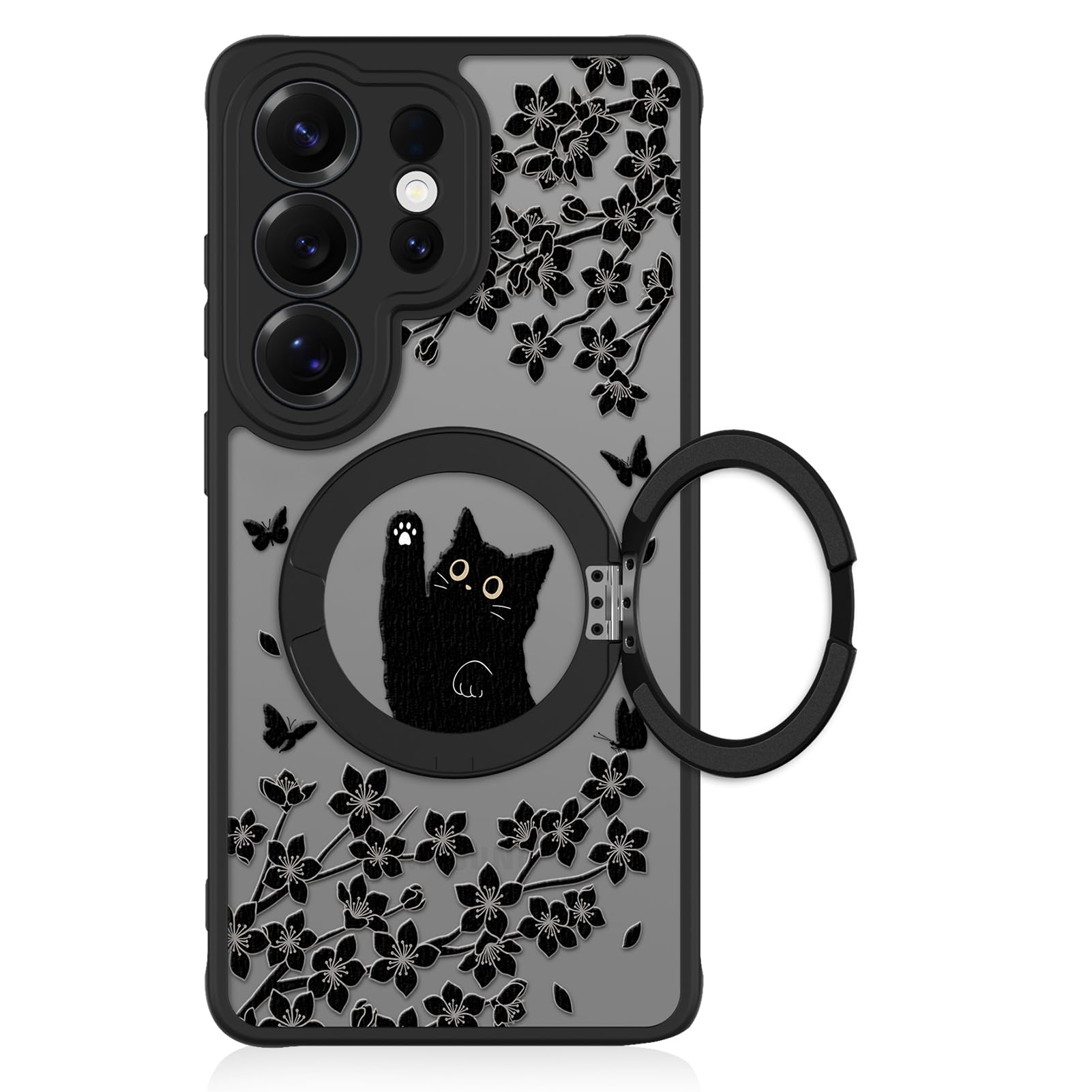 Heaofei Cute Case for Samsung Galaxy S26 Ultra Case with Stand, Black Cat