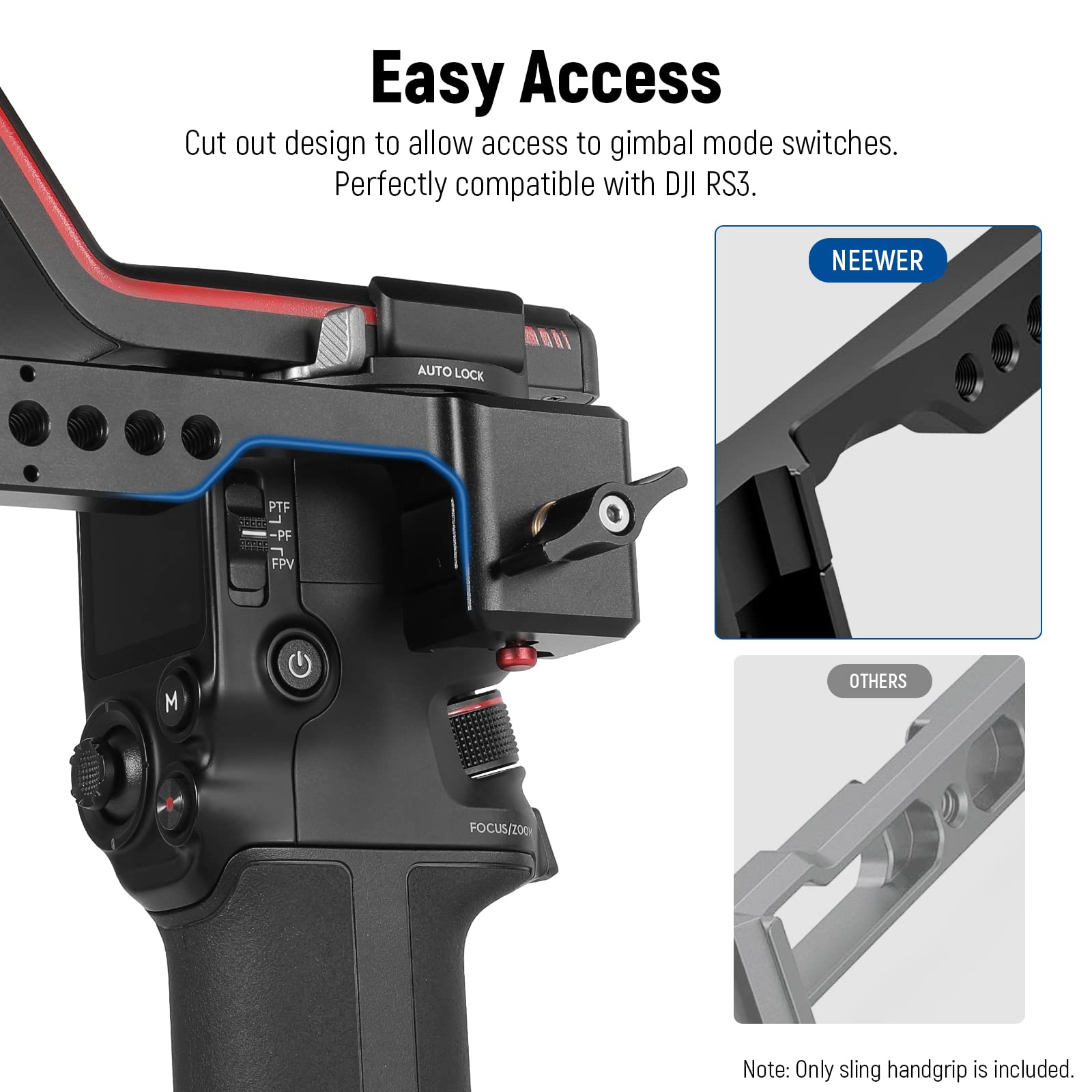 Neewer Adjustable Sling Handle Grip Compatible With Dji Ronin Rs4 Rs3 Mini Rs 3 Pro Rs 2 Rsc 2 Gimbal Stabilizer For Low Angle S