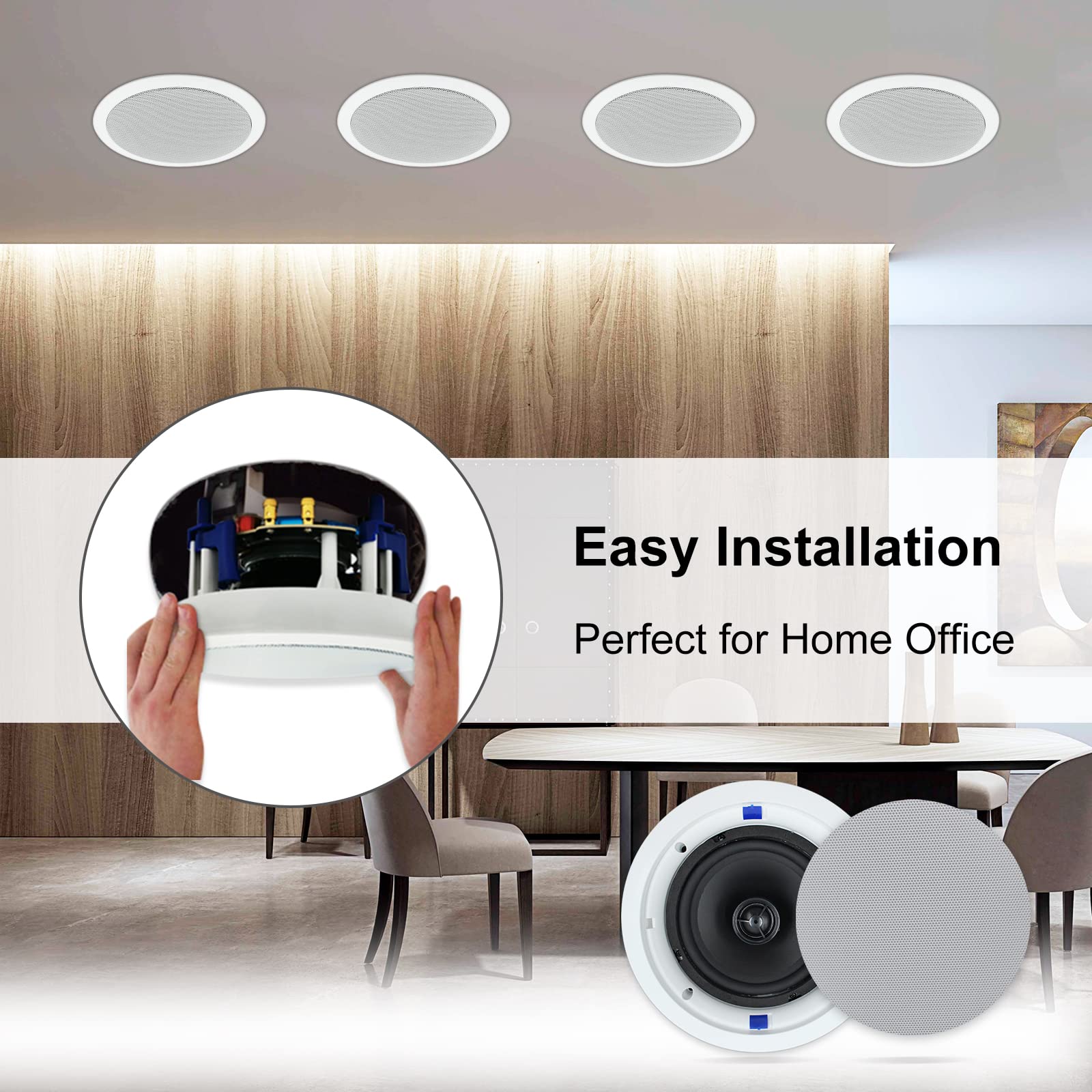 Herdio Home Audio Package In Wall Bluetooth Amplifier Volume Control Receiver Wall Plate With 6.5 Inch 640W Ceiling Speakers(2 P