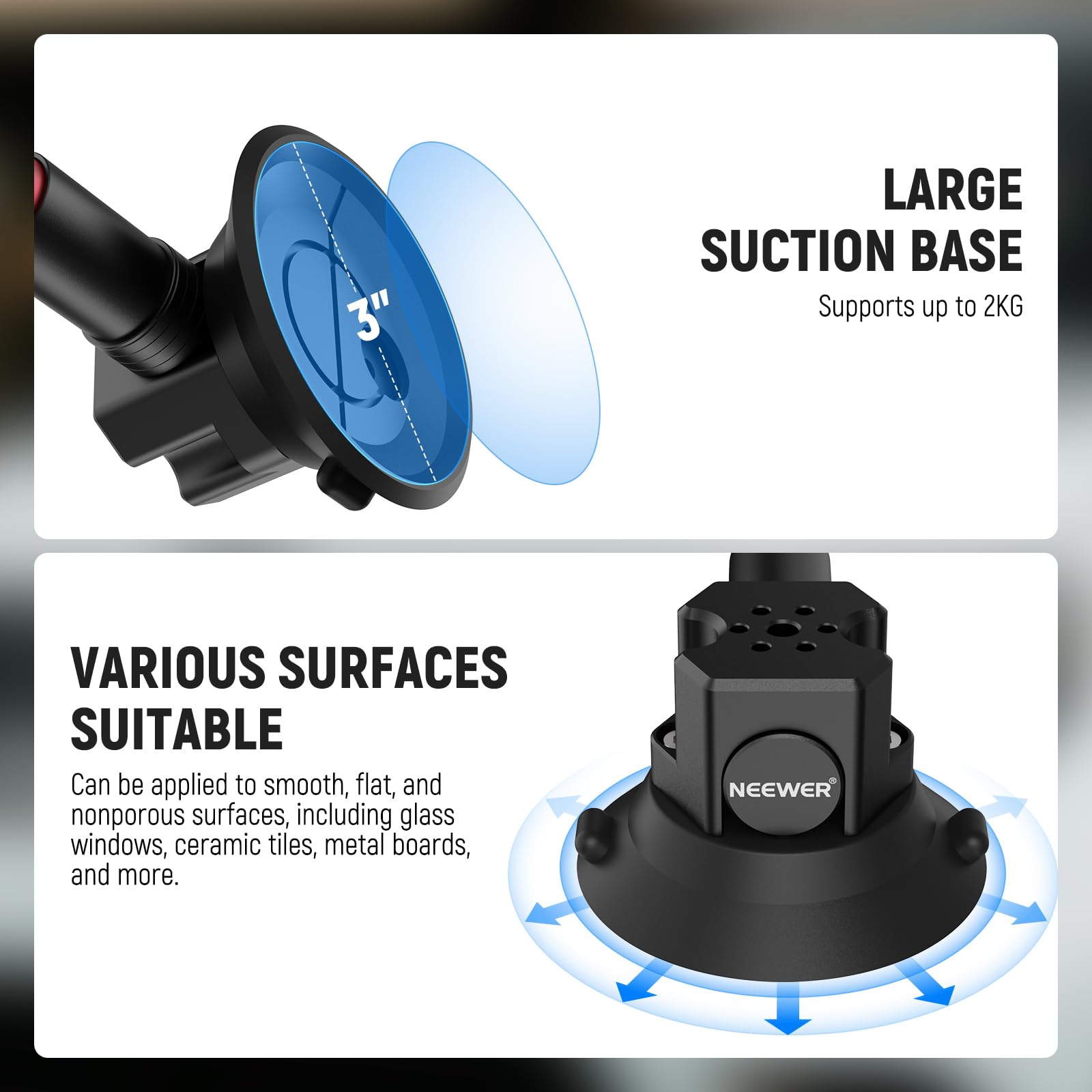 Neewer Triple Suction Cup Camera Car Mount [Simplified] With Phone Holder & Action Camera Adapter Compatible With Iphone Gopro O