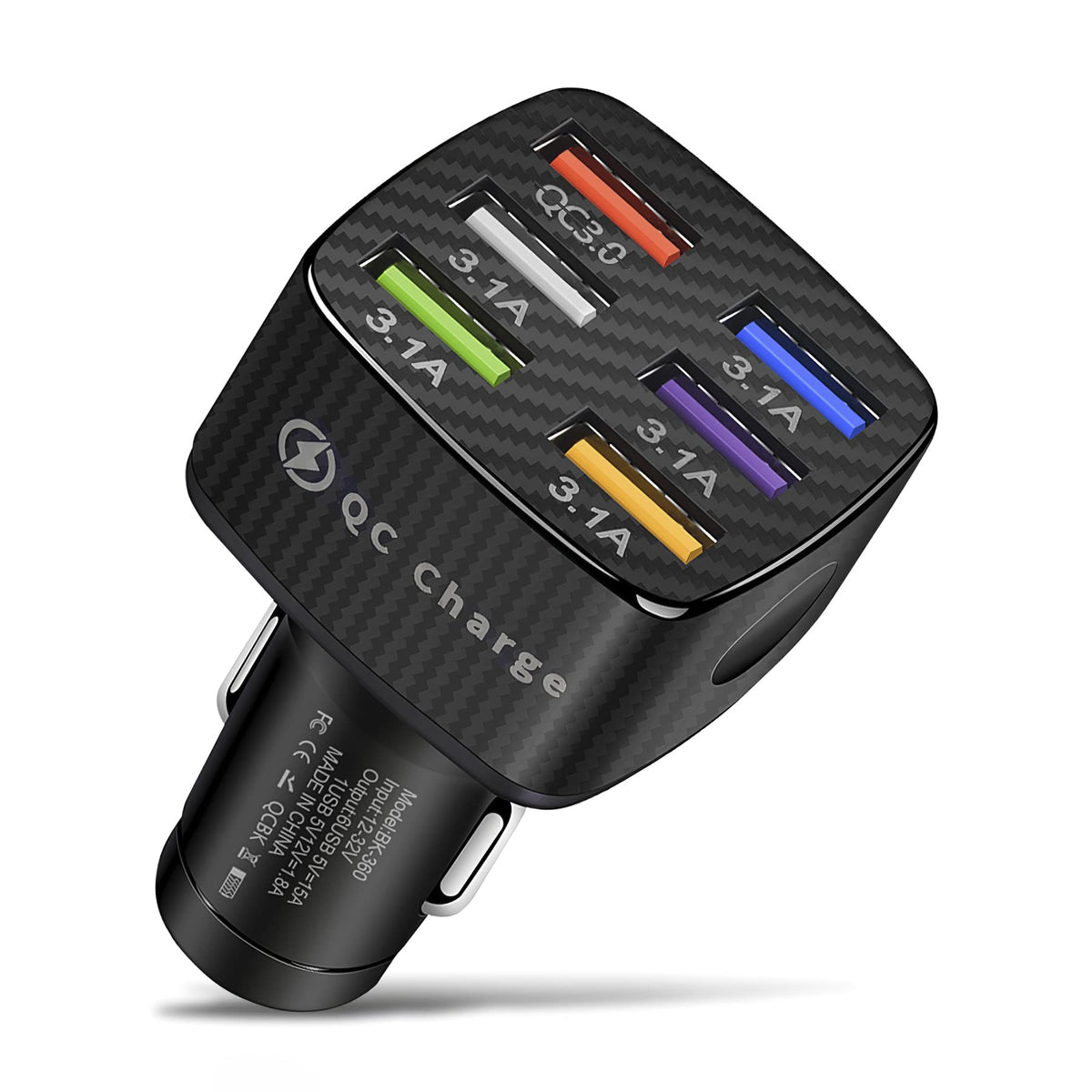 Amiss Car Charger Adapter, 6 Usb Multi Port, Fast Charger, Include Qc 3.0 And 5 Other Ports, Car Interior Accessories, Fit For I
