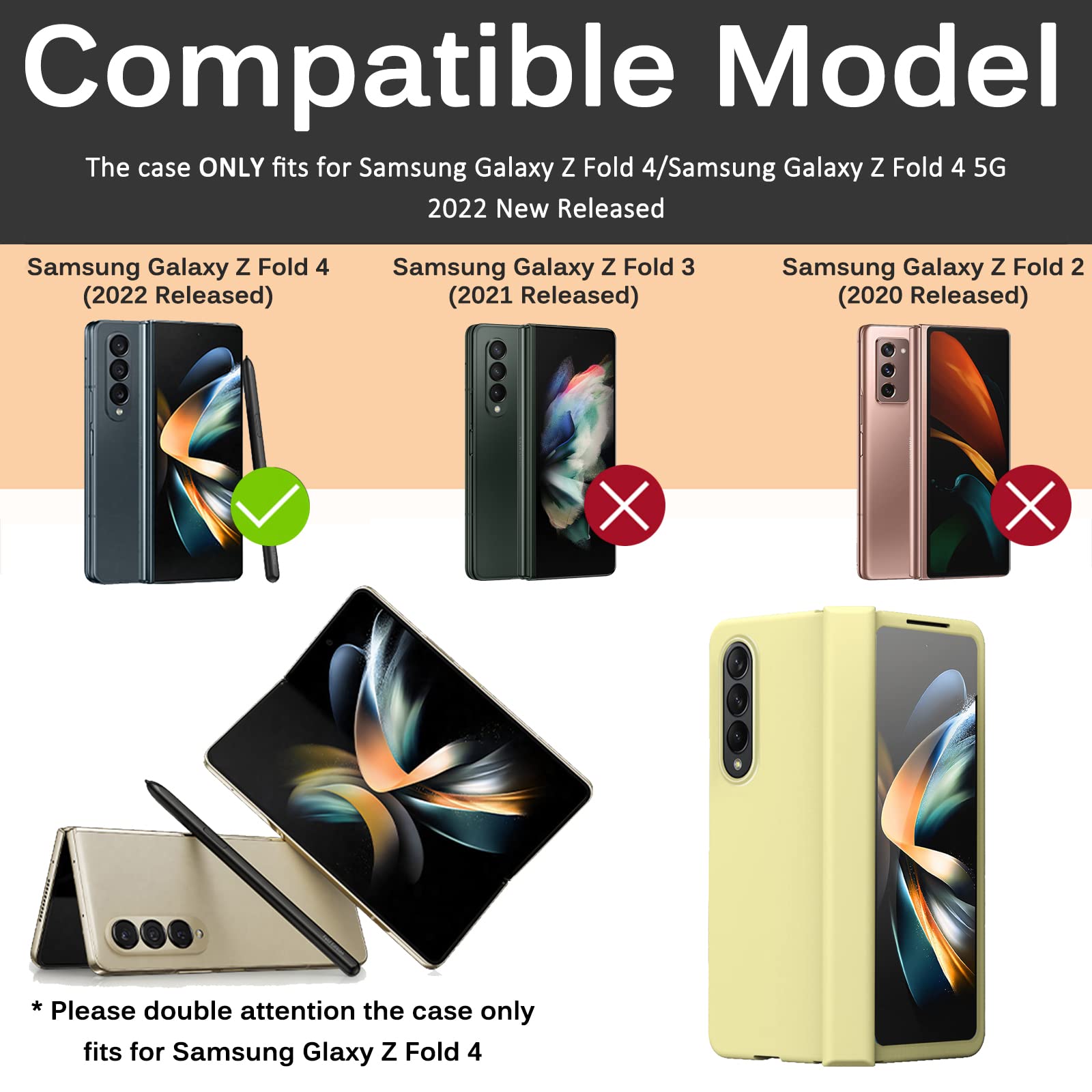 Miimall Compatible Samsung Galaxy Z Fold 4 Hinge Case With Built In Screen Protector, Ultra Thin Hard Pc Shockproof Anti Scratch