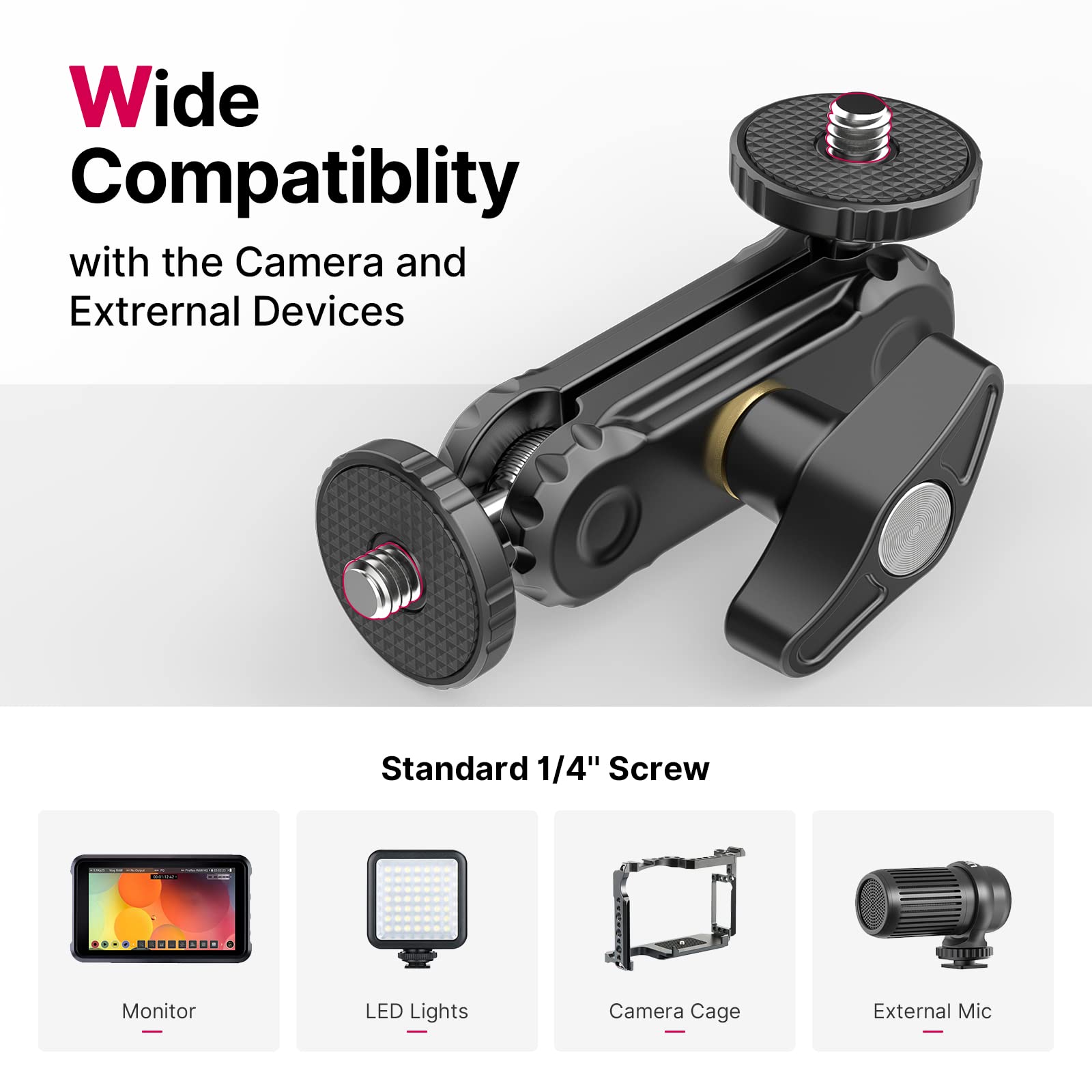 Ulanzi Magic Arm With Double Ballhead 1/4 Screw, Compatible With Universal Monitor Mount For Camera, Video Shooting Photography