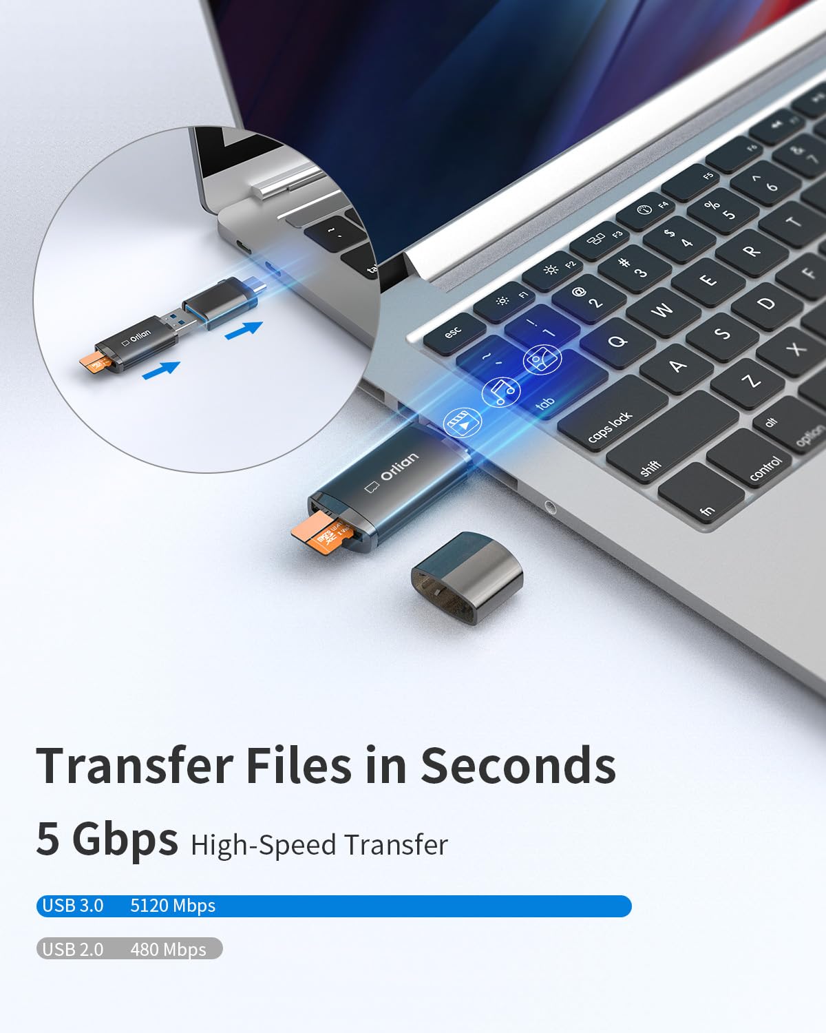 Orlian Usb 3.0 Micro Sd Card Reader, For Microsd, Microsdhc, Microsdxc Uhs I Memory Card, Compatible With Windows, Mac Macbook P