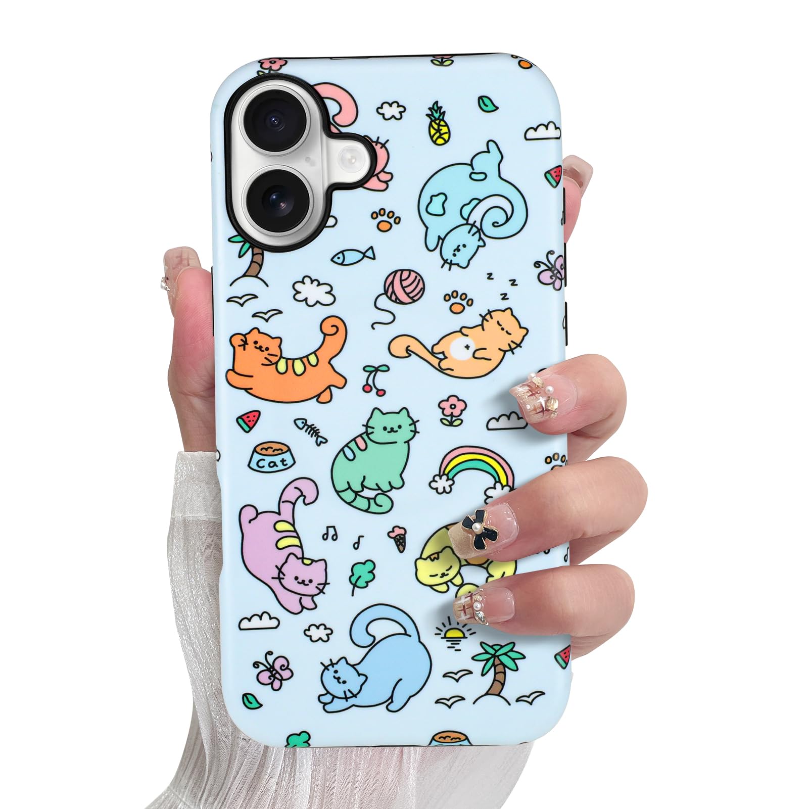 SOKAD Magnetic Cat Phone Case for iPhone 16, Cute Colorful Cats Land Pattern Compatible with Magsafe Matte Protective Case Cover