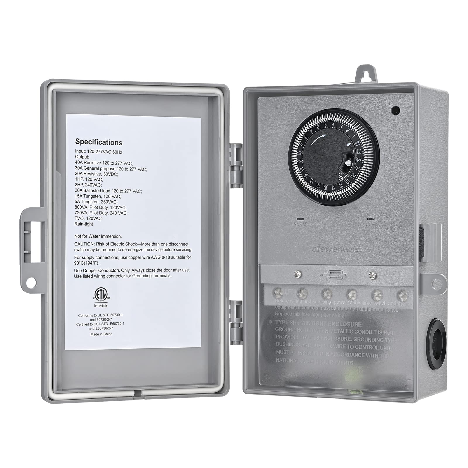 Dewenwils Pool Pump Timer, Mechanical Timer Box Outdoor, Heavy Duty 2Hp 40A 120 277 Vac, 24 Hour Programmable On/Off Timer Switc
