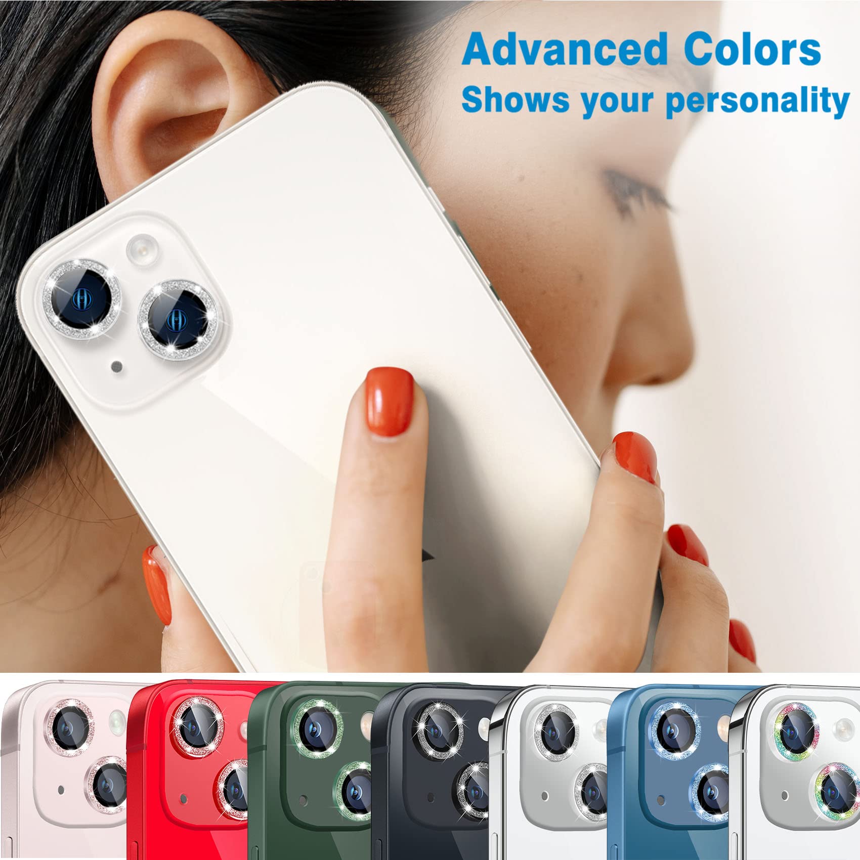 Hsefo Compatible With Iphone 13 Mini & 13 Camera Lens Protector, Bling Glitter 9H Tempered Glass Camera Cover Anti Scratch Shock