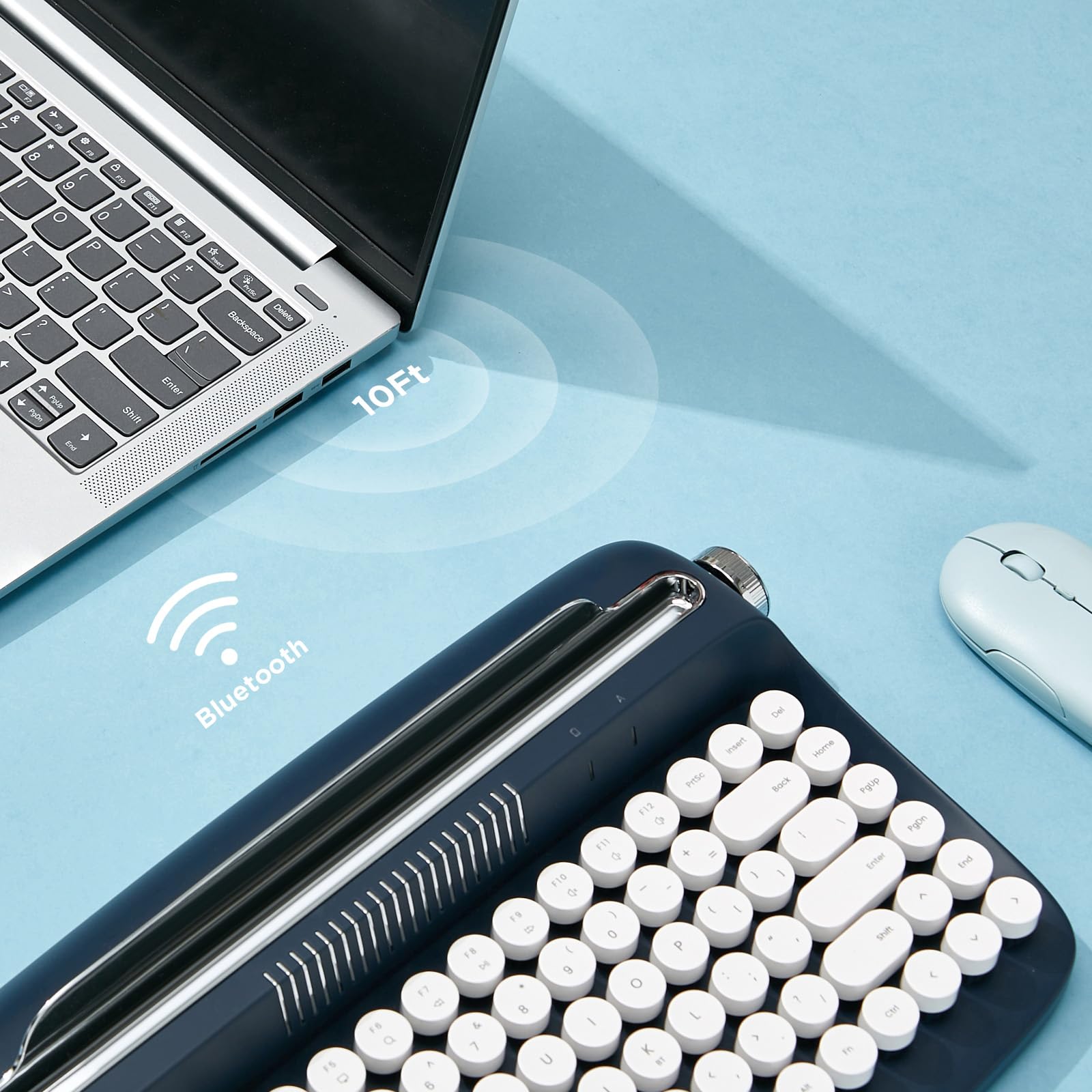Yunzii Actto B303 Wireless Typewriter Keyboard, Bluetooth Connection, Cute Retro Aesthetic Design With Integrated Stand For Tabl
