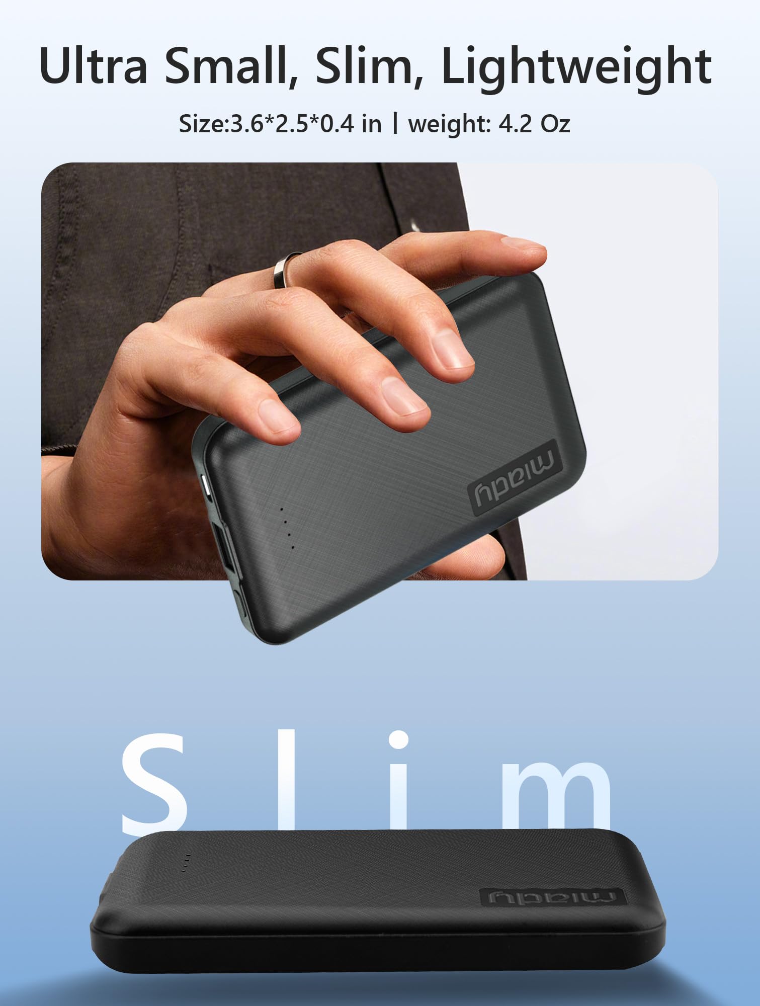 Miady 2 Pack 5000Mah Mini Portable Charger, Power Pack With 5V 2.4A Usb C Output, Power Bank Phone Charger For Iphone 15/14/13/12/... Series, Android Phones And Etc