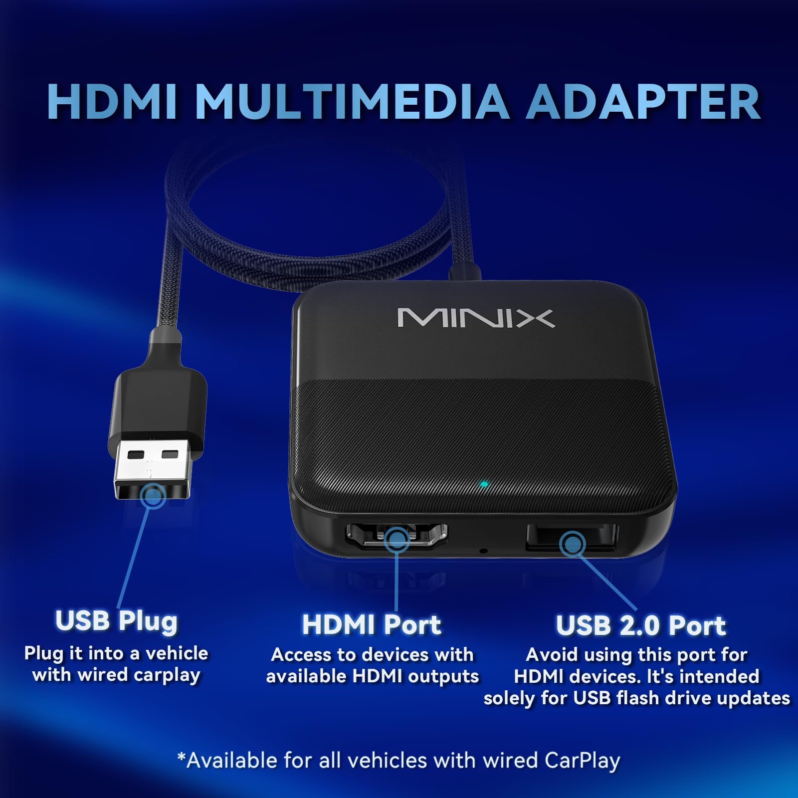 Minix Car Tv Mate Plug And Play Hdmi Converter Hdmi Multimedia Adapter For Cars With Factory Wired Carplay For Fire Tv Stick Gam