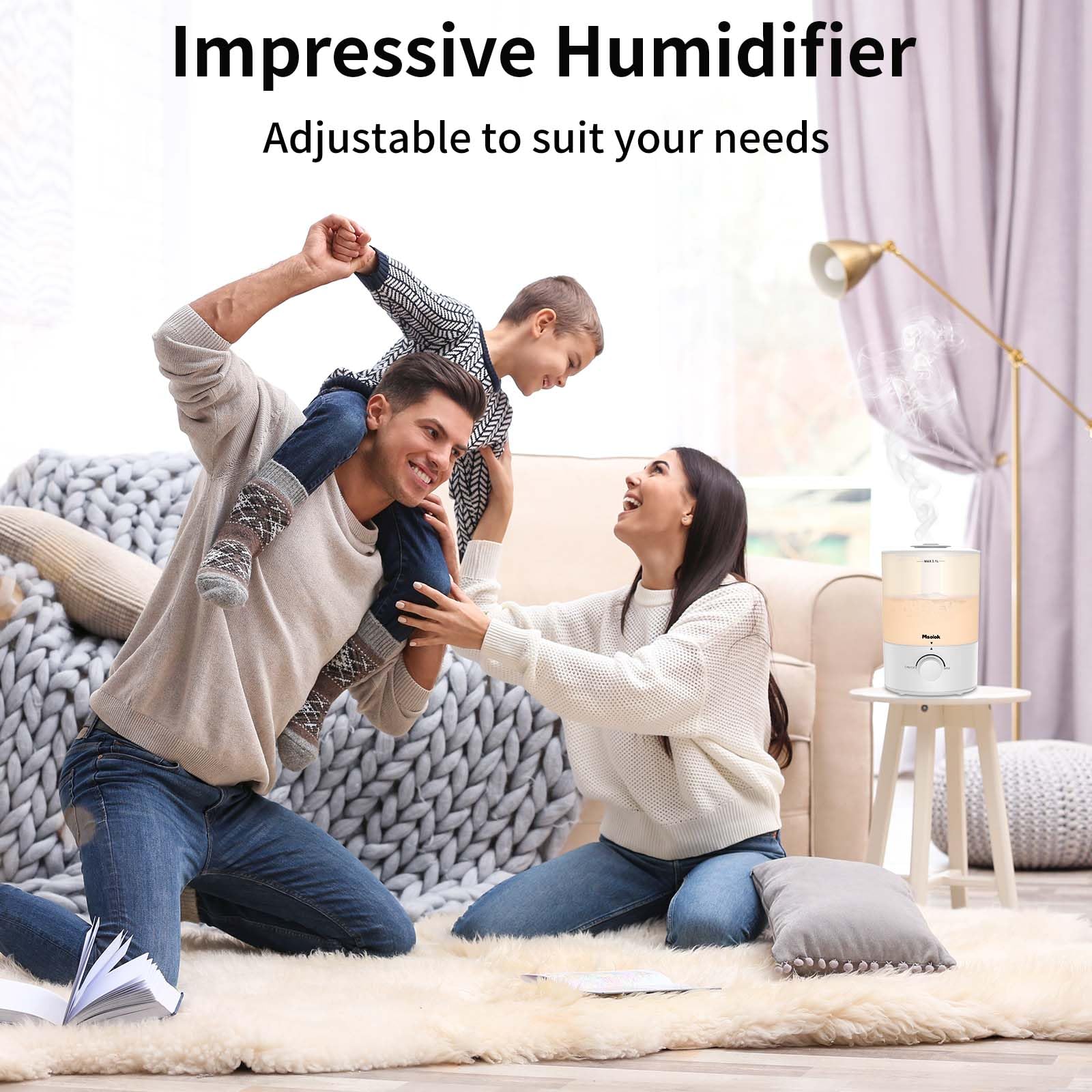 Humidifiers For Bedroom, Cool Mist Top Fill Essential Oil Diffuser With 25Watt For Home Large Room, 360 Nozzle, Rapid Ultrasonic