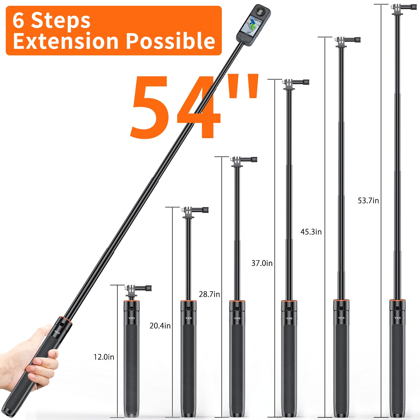 Uurig Tp21 54Inch Telescopic Selfie Stick Long With Tripod, Waterproof Hand Grip, For Insta360 Gopro Hero 10 9 8 7 6 5 4 3 2, Fusion, Max, Session, Akaso, Sjcam, Dji Osmo Gopro