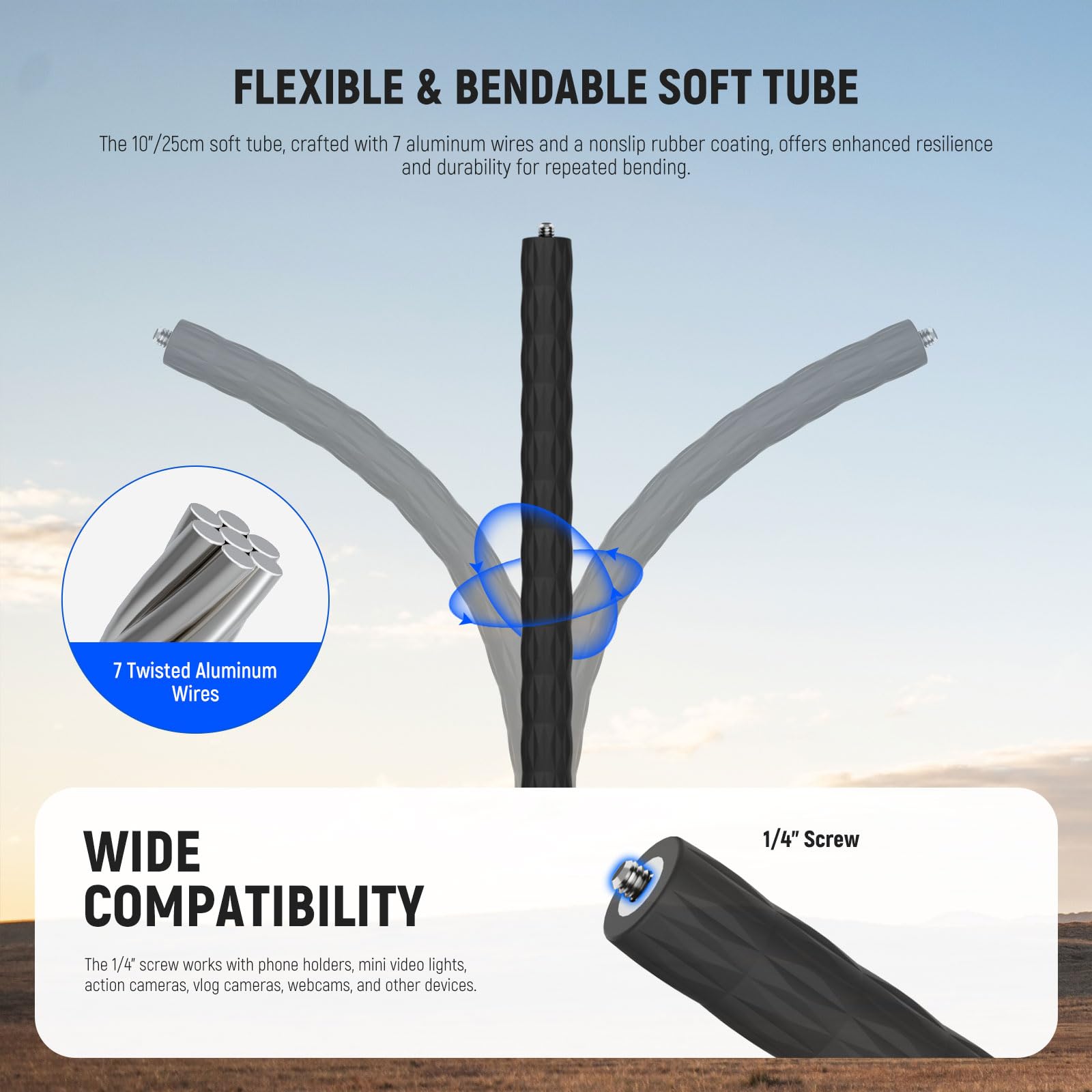 Neewer Action Camera Mount Kit With Super Clamp, Soft Tube, Adapter, Phone Holder For Flat/Round Surfaces, Compatible With Gopro