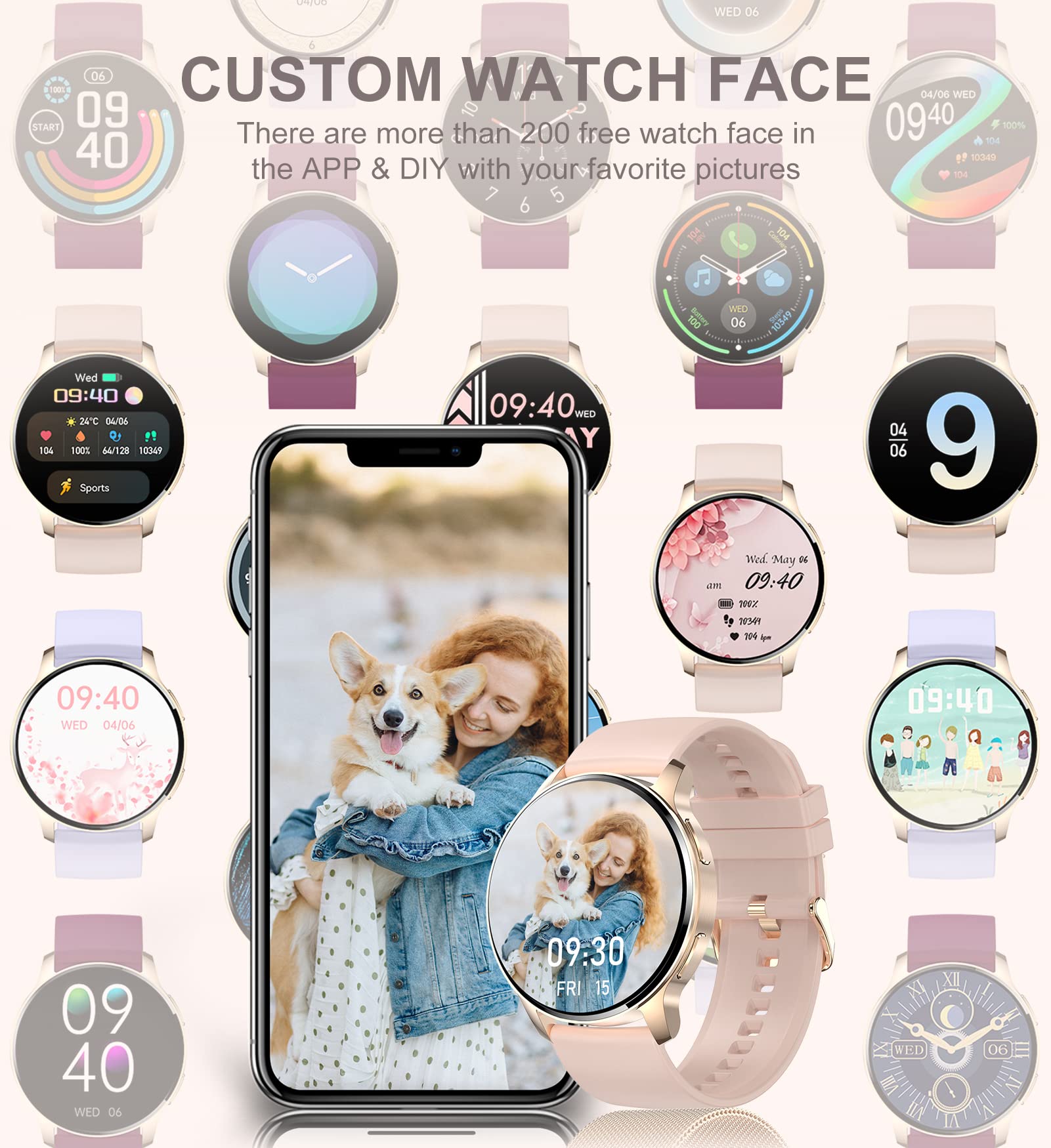 Iaret Smart Watch For Women, Bluetooth Call Fitness Tracker For Android And Ios Phones Waterproof Smartwatch With 1.32 '' Hd Ful