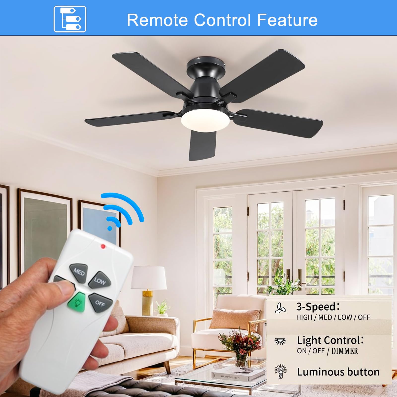 Fan53T Ceiling Fan Remote Control Replacement For Harbor Breeze, Allen+Roth, Kichler, Litex, Hampton Bay Ceiling Fans, 3-Speed,