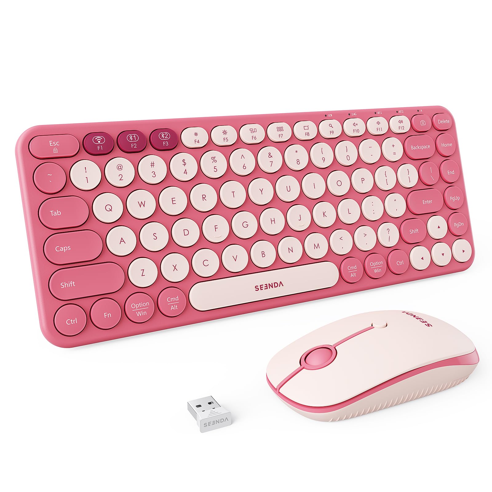 seenda Bluetooth Compact Keyboard and Mouse Combo, 2.4G, Pink