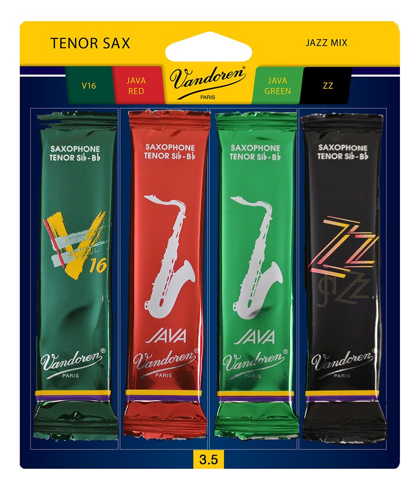 Vandoren Srmixt35 Tenor Sax Jazz Reed Mix Card Includes 1 Each Zz, V16, Java And Java Red Strength 35