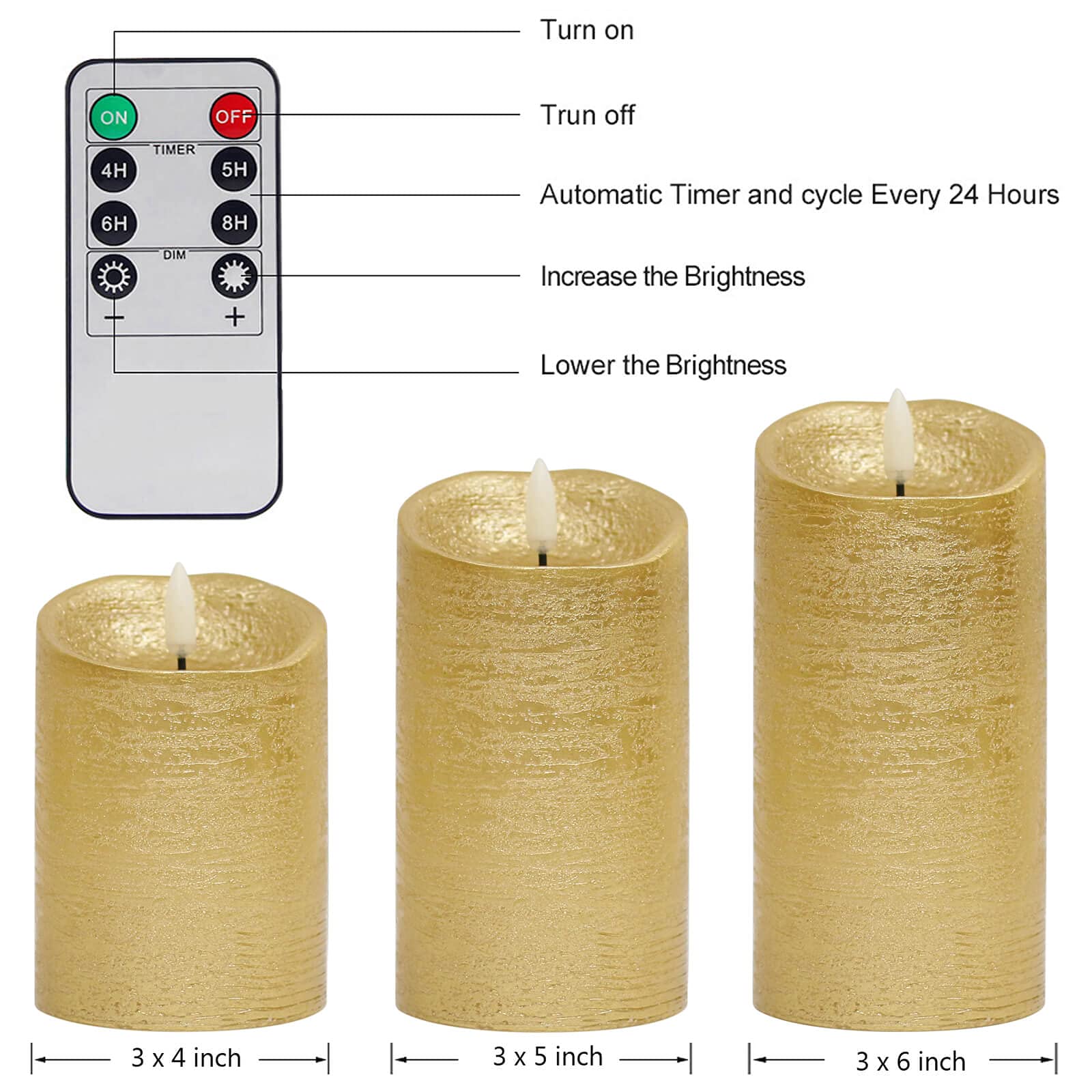 Covege Flickering Flameless Candles With Timer, Remote Control Candles Set Of 3, Led Battery Operated Candles For Christmas Home