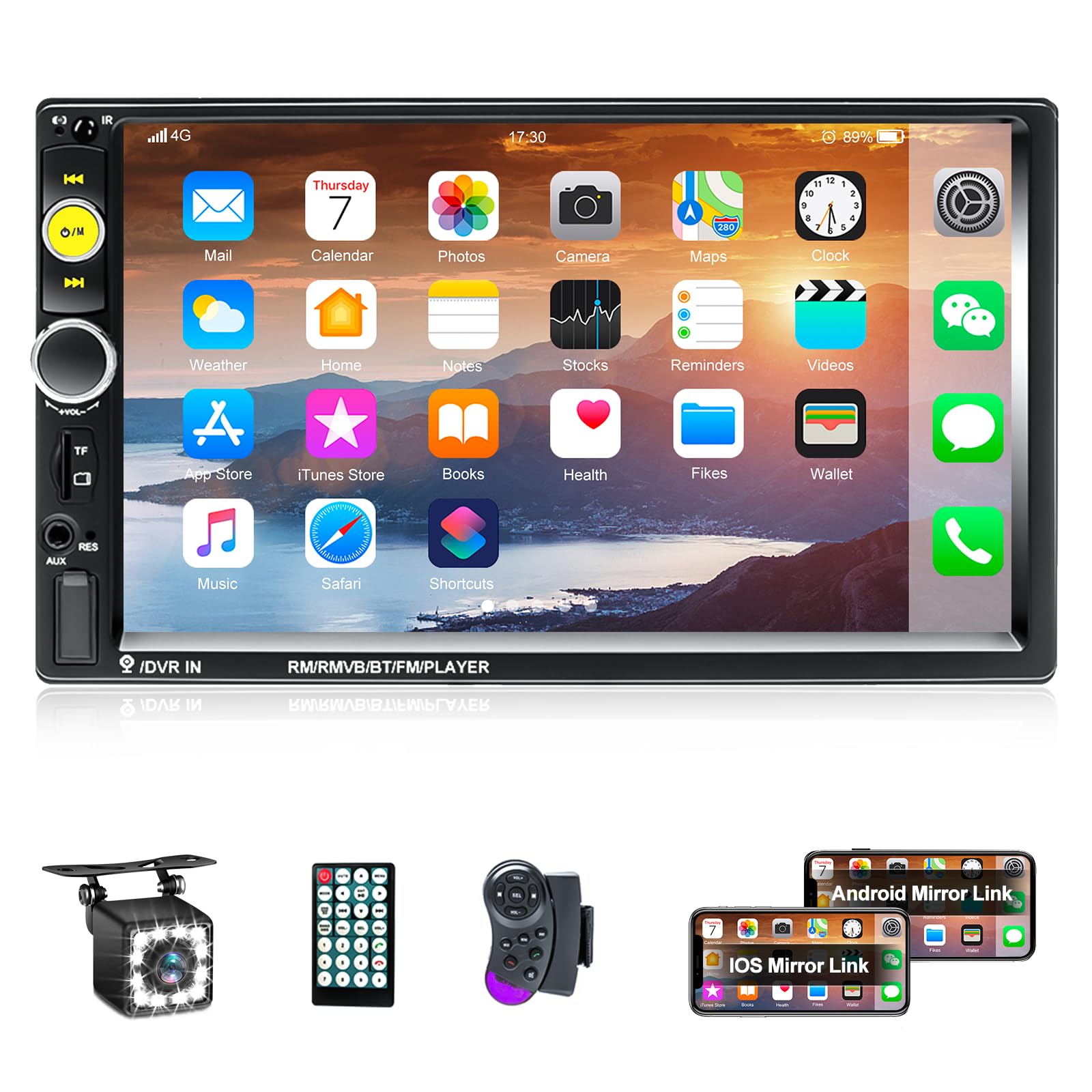 Amprime Double Din Car Stereo Radio With Bluetooth 7� Touch Screen Fm Receiver Mp5 Car Player Support Mirror Link For Phone + Backup Camera/Steering Wheel Control+Remote Control