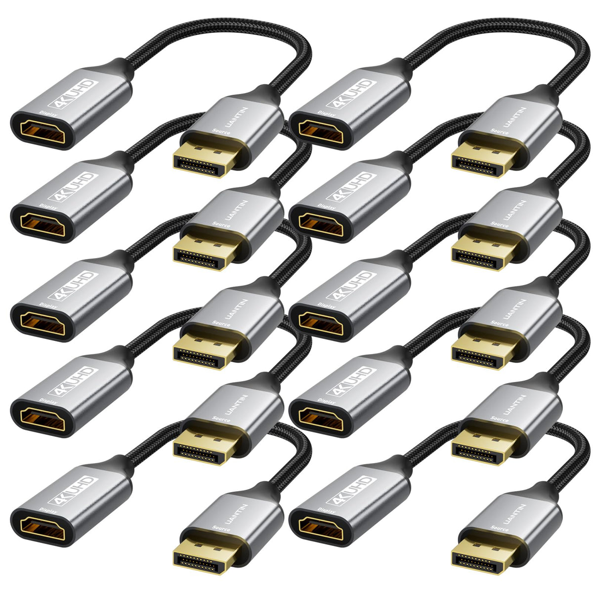Uantin 10 Pack Display Port To Hdmi 4K Adapter | Braided Dp Displayport Male To Hdmi Female Uni Directional Converter For Pc Del