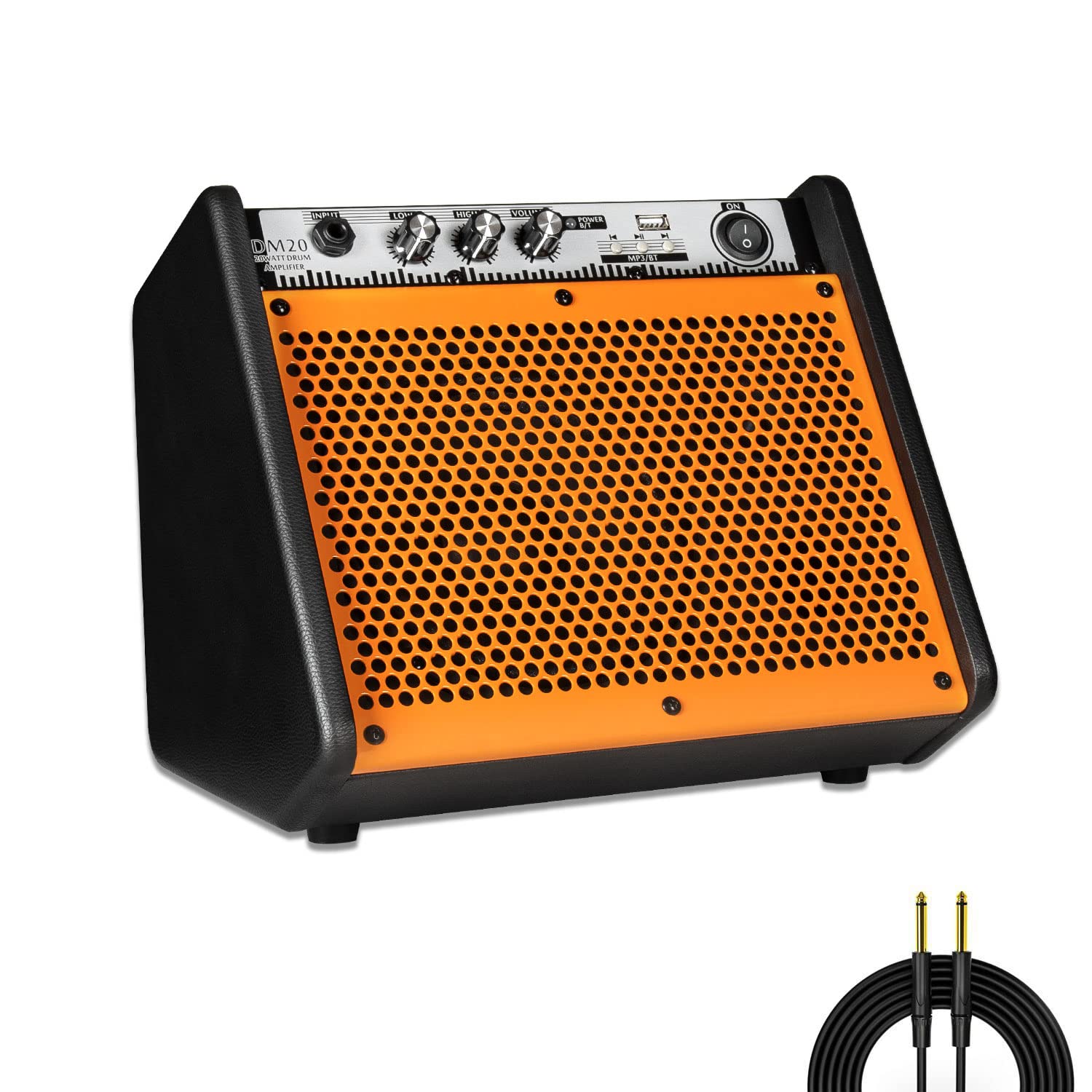 Coolmusic Drum Amplifier 20W, Wireless Electric Drum Speaker Keyboard Amp, Mini DM20 Portable for Home Practice (Orange)