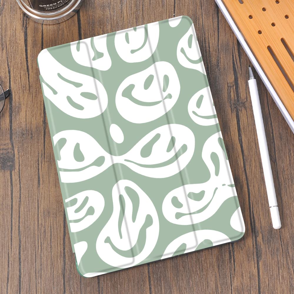 Idocolors Cute Ghost Face Green Pad Case For Ipad 5Th/6Th Generation Funny Anti Scratch Lightweight With Pencil Holder Trifold S