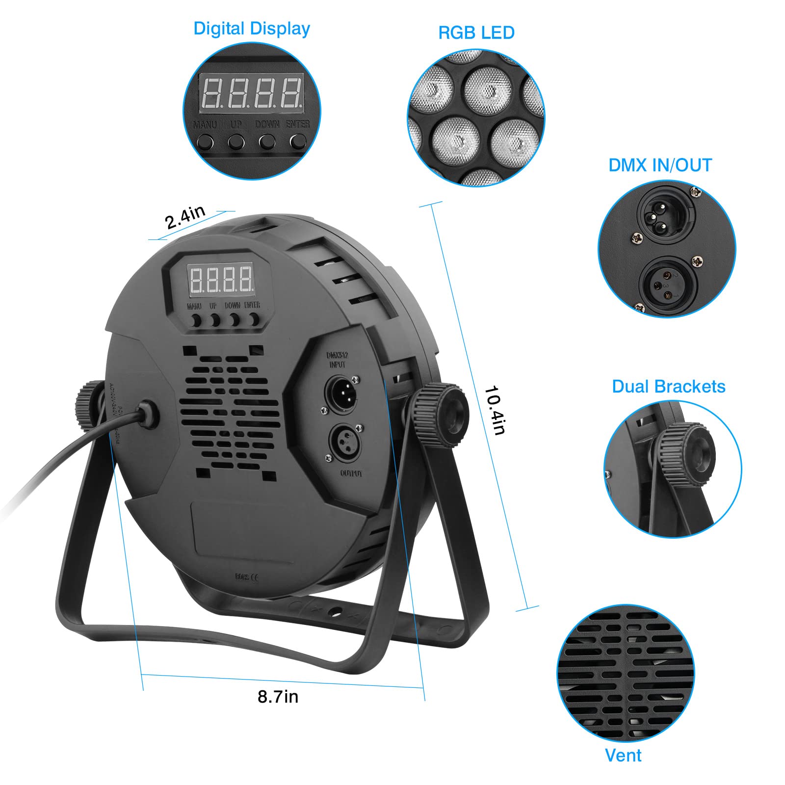 90W 60Leds Par Lights 2Pack - Rgb Stage Par Lights Sound Activated By Remote & Dmx Control Uplights For Events Church Wedding Mu