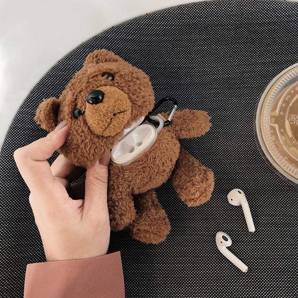 Guppy For Airpods Case Girls 3D Cartoon Cute Teddy Bear Doll Plush Fluffy Warm Carrying Case Soft Protective Airpod Case Cover A