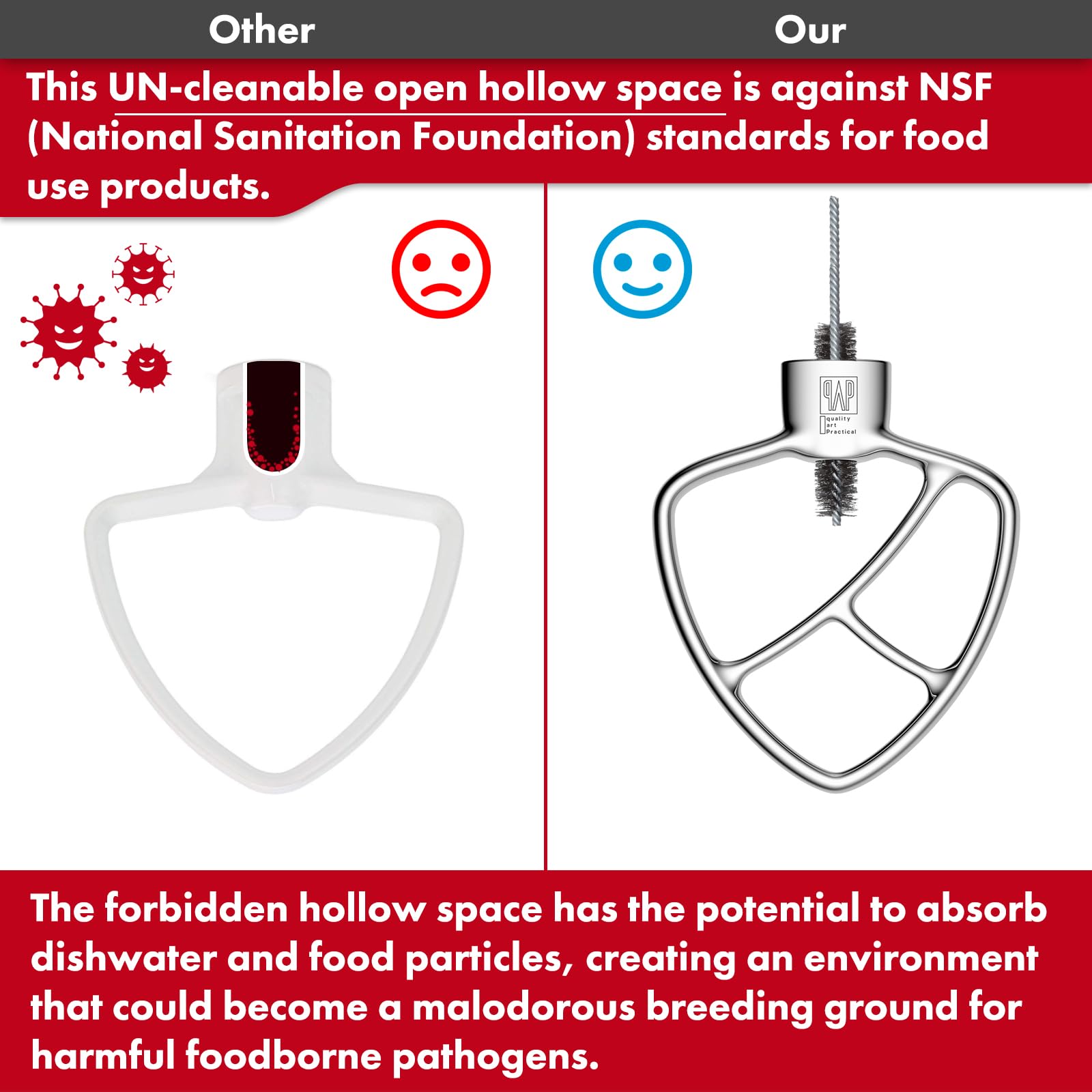 Stainless Steel Paddle,Flat Beater   Accessories And Attachments For Kitchenaid Mixer, Fit 3.5 Qt Mixing Bowl