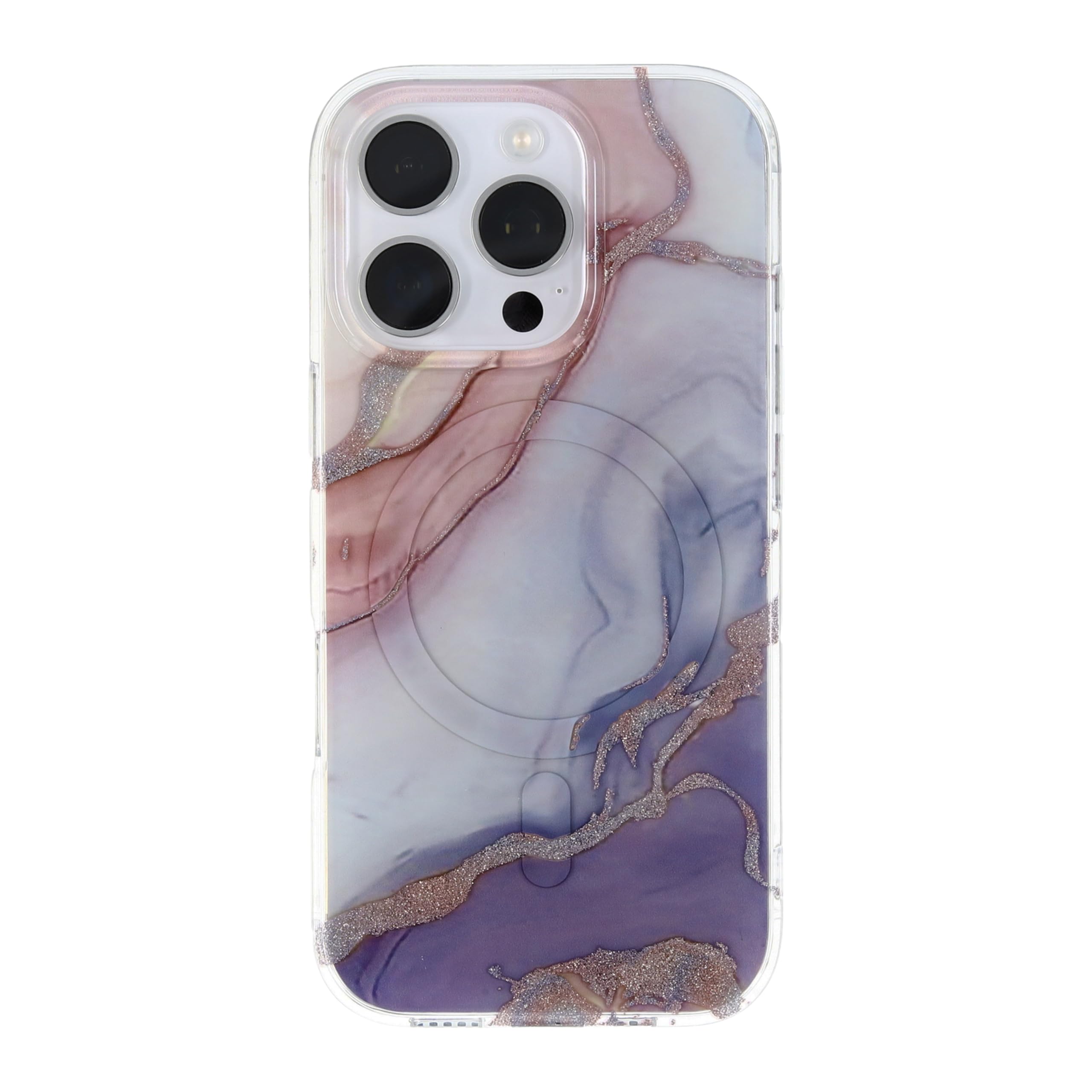 Katti Case Premium Marble Pattern Case for The iPhone 16 Pro, Deep Purple and White Design with Silver and Gold Leaf Accents, Im