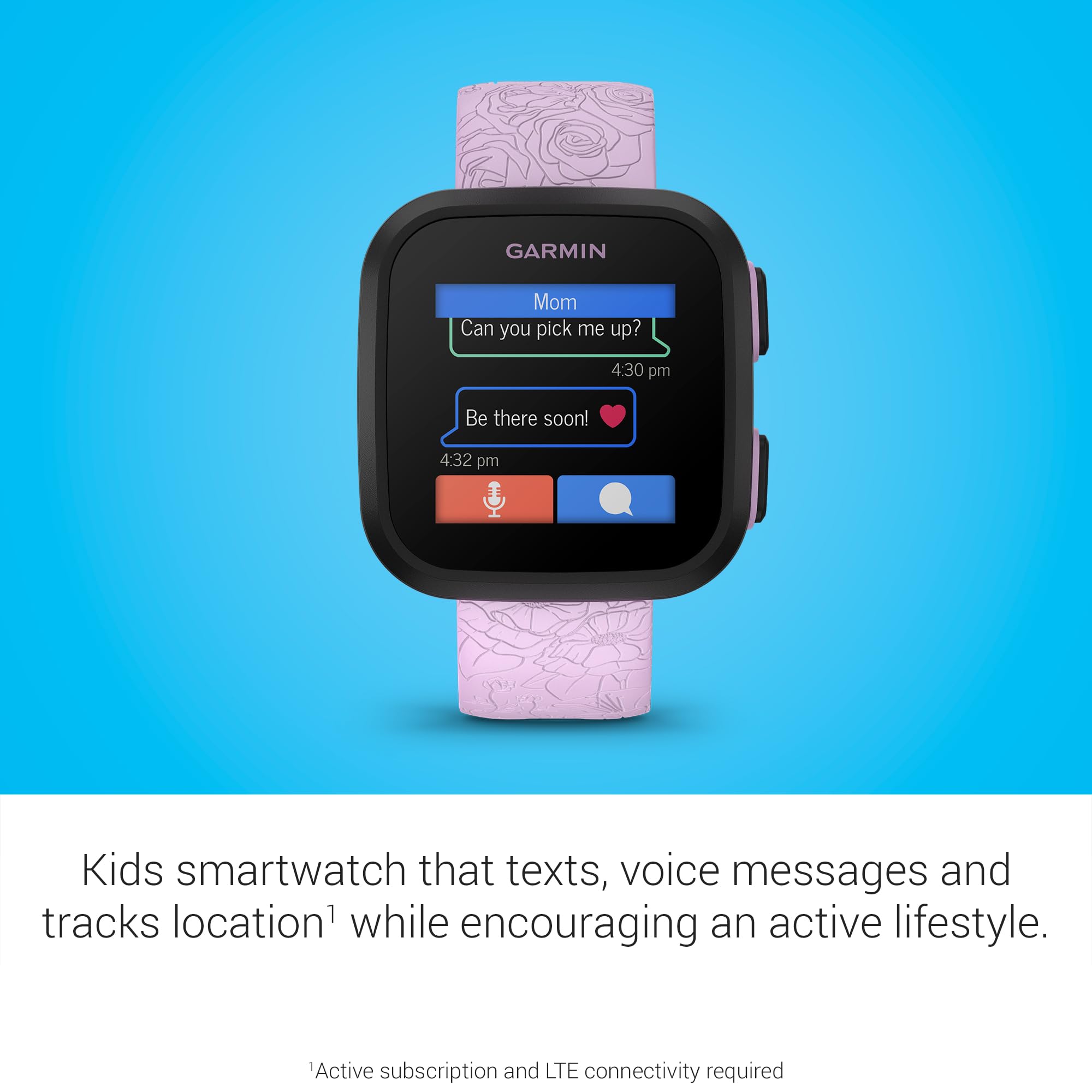 Garmin Bounce, Kids Smartwatch, Two-Way Text And Voice Messaging, Location Tracking, Lilac Floral
