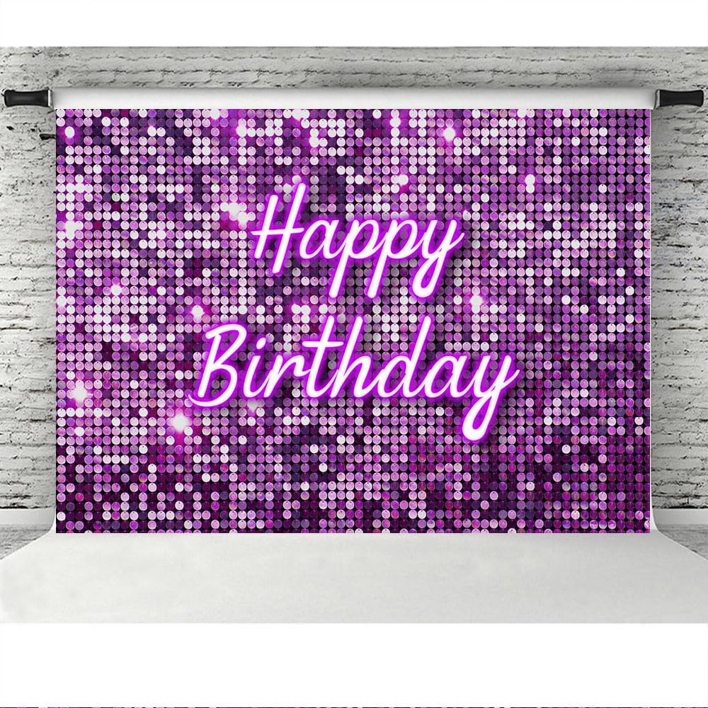 Lofaris Purple Flash Square Backdrop Happy Birthday Shinning Sequin Wall Panels Shimmer Wall Sweet 16 Girl Woman 20Th 30Th 40Th