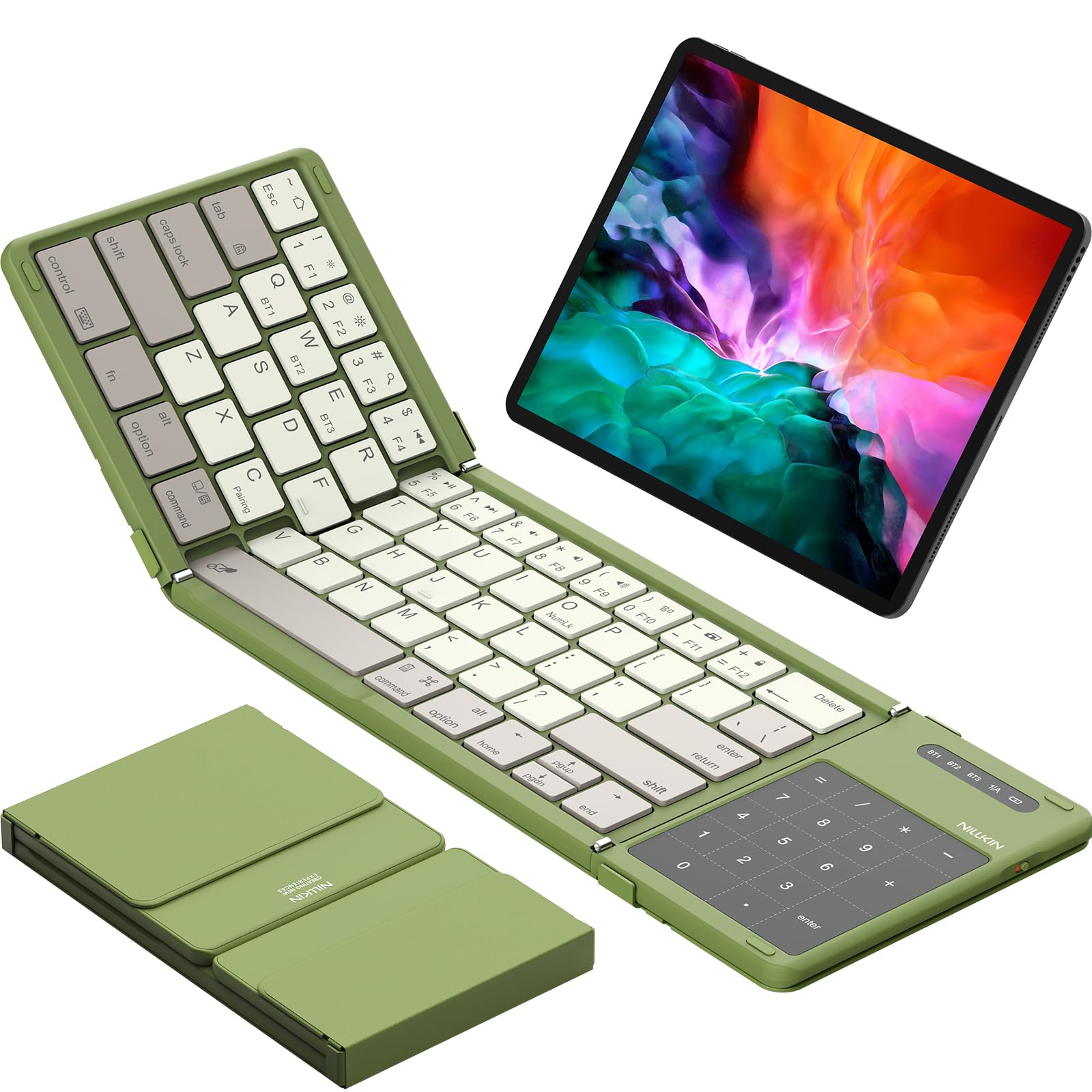 Nillkin Foldable Bluetooth Keyboard with Touchpad & Number Pad, Portable Bluetooth Keyboard with Full Size Keys, PocketSized Wi