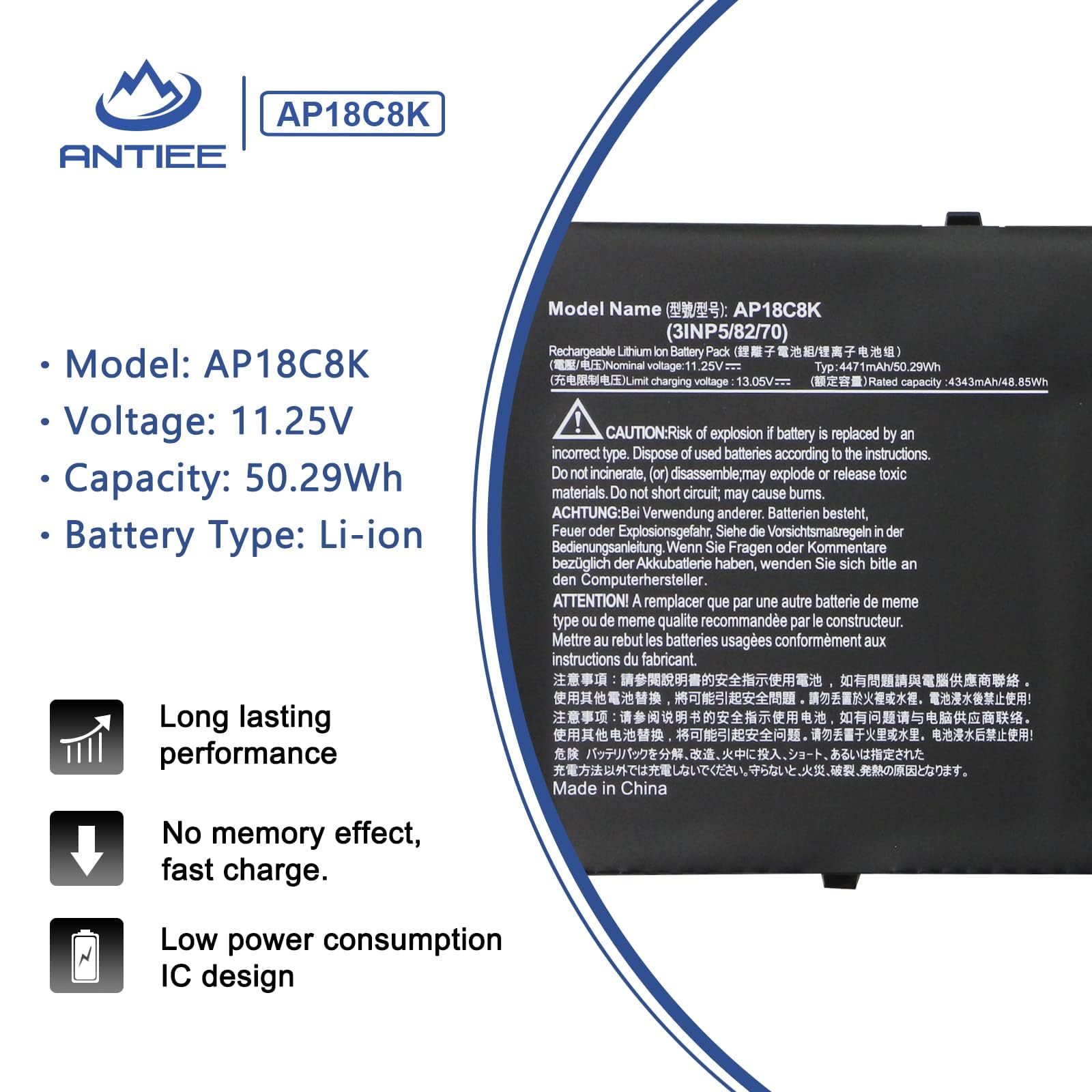 Ap18C8K Battery For Acer Swift 3 Sf314 42 Sf314 57 Sf314 58 Sf314 59, Aspire 5 A514 52 A514 54 A515 56, Aspire 7 A715 42G, Spin