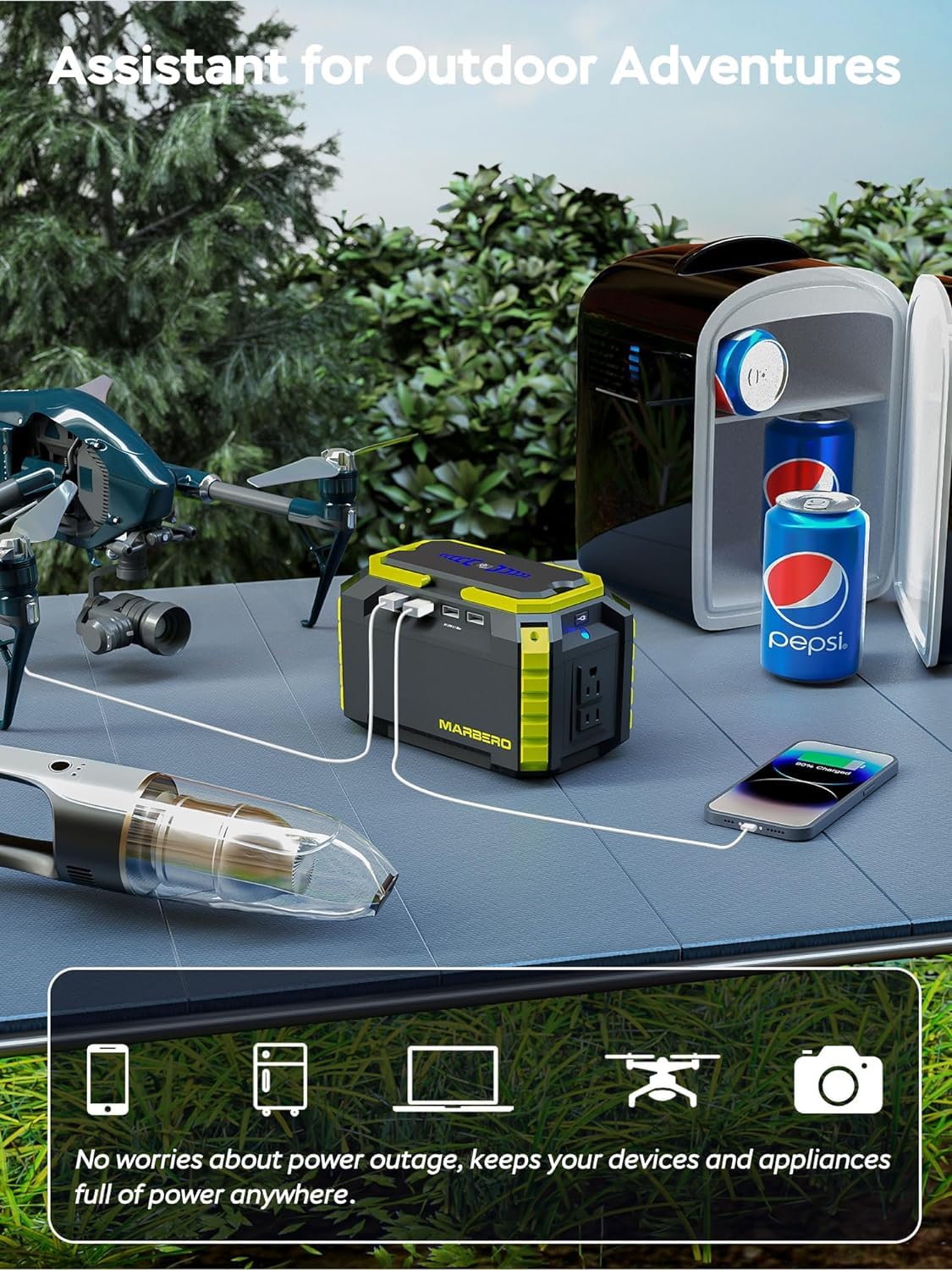 Marbero Solar Generator 150W Peak 150Wh Portable Power Station With Solar Panel Included Camping Power Supply With Ac Outlet Dc