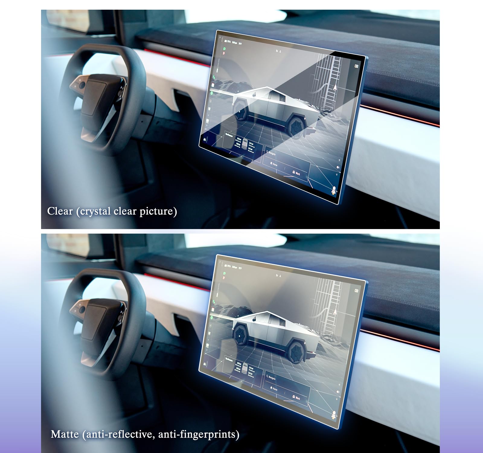 2Pcs 2024 Tesla Cybertruck Screen Protector Matte For 2024 Tesla Cybertruck Accessories 2024 Cybertruck Nav. 18.5&Rear Seat 9.4