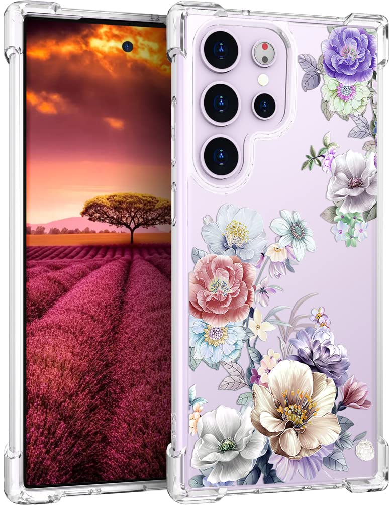 Topgraph Case Cute Flower Floral Clear For Women Girly Designer Girls For Galaxy S23 Ultra, Phone Case Floral Design Compatible 