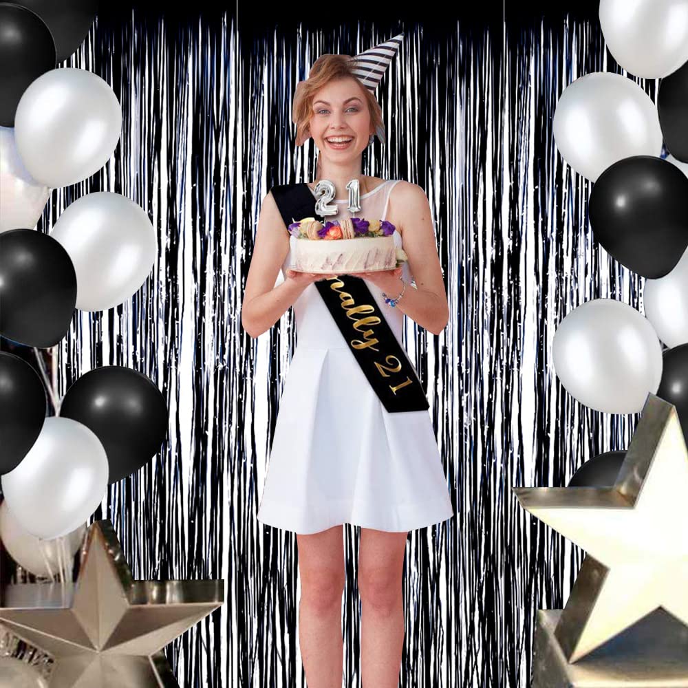 Beishida 4 Pcs Black Door Streamers Tinsel Curtain Party Streamers Backdrop Fringe Foil Wall Background For Birthday Halloween C