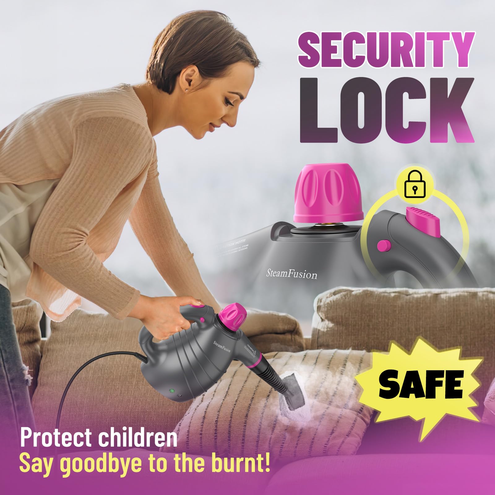 Pressurized Handheld Steam Cleaner With 10Pcs Accessories&Safety Lock, Multi Purpose Natural Deep Cleaning Steamer, Multi Surfac