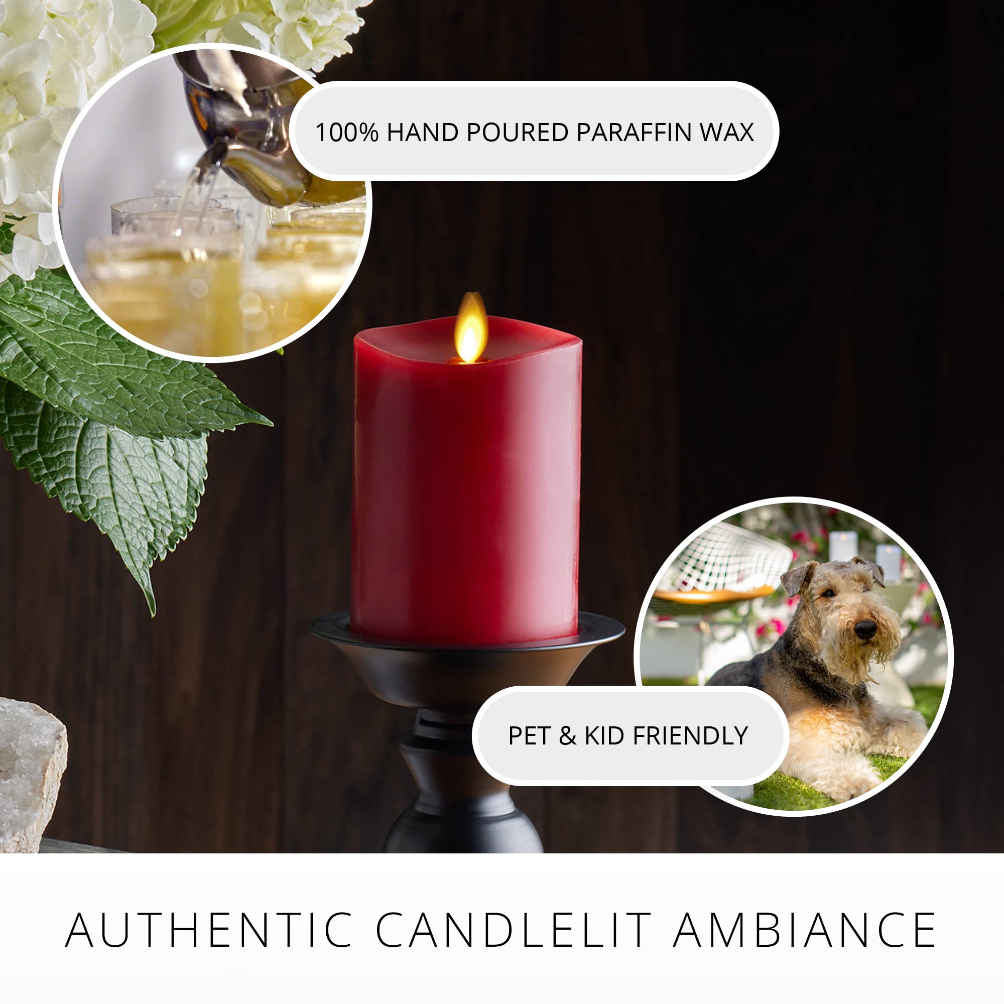 Luminara Flameless Led Candle, Moving Flame Pillar, Melted Edge, Real Wax, Remote Ready, Battery Operated, Unscented   Burgundy