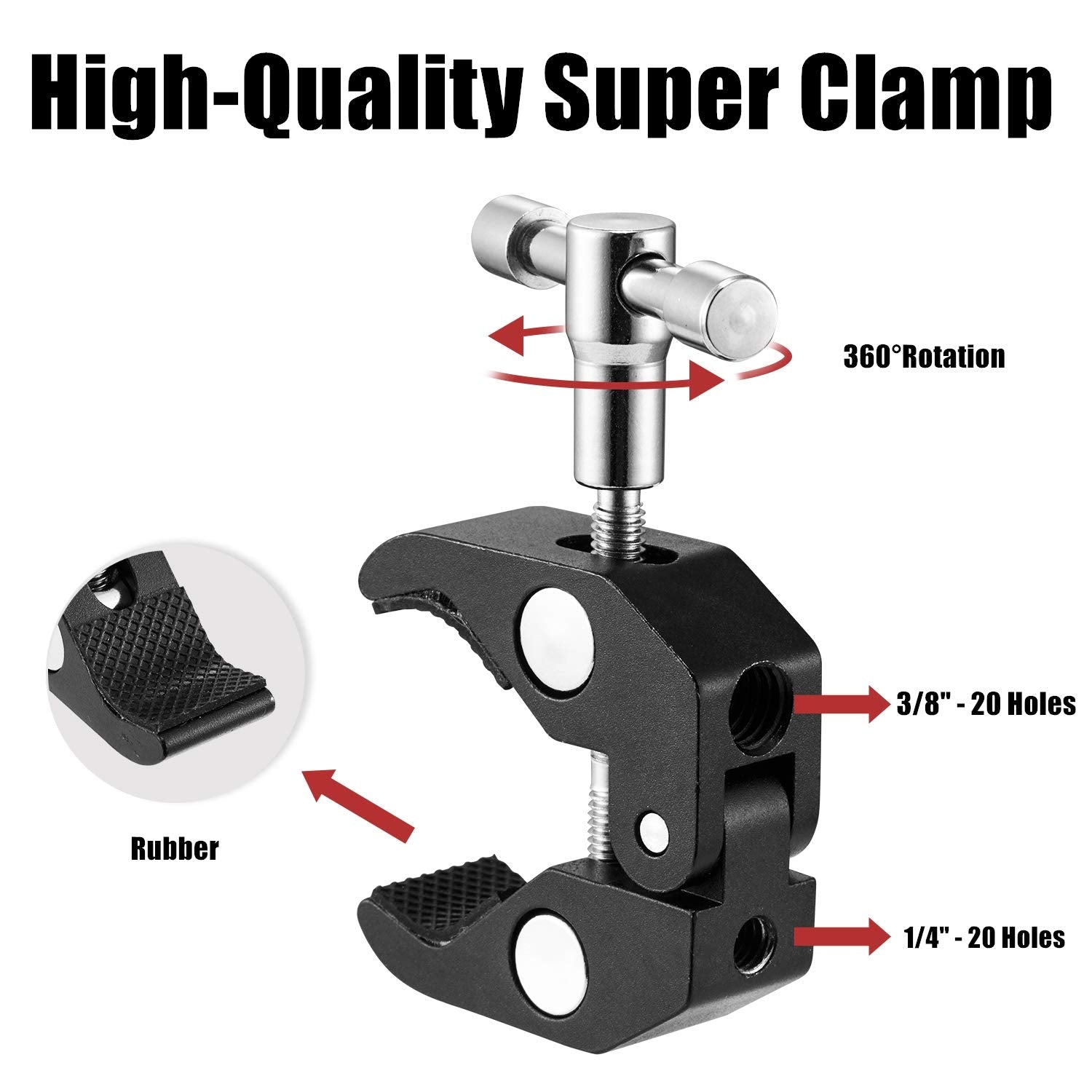 Wanby Double Ballhead Magic Arm Camera Clamp Mount Monitor Mount Bracket With Super Clamp With 1/4'' And 3/8'' Thread For Dslr C