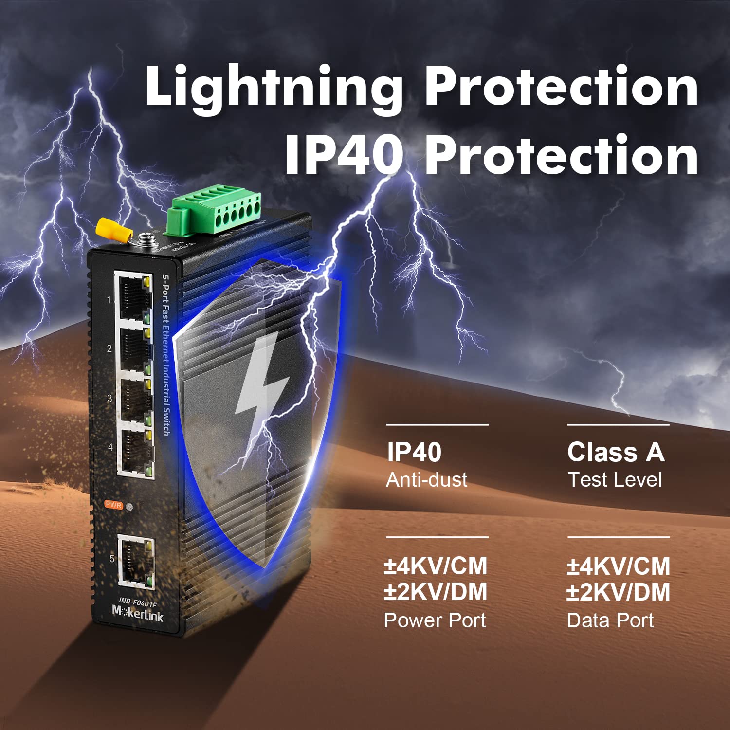 Mokerlink 5 Port Industrial Din Rail Network Switch, 10/100Mbps Fast Ethernet, Ip40 Rated Network Switch ( 40 To 185F), With Ul