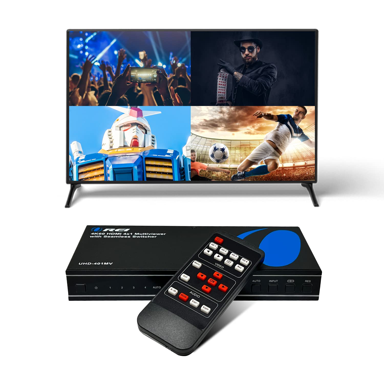 Orei 4K Multi Hdmi Viewer Quad 4 In 1 Out, Switcher 4 Ports Seamless Ir Remote Support 4K @ 60Hz 1080P For Ps4/Pc/Dvd/Security C