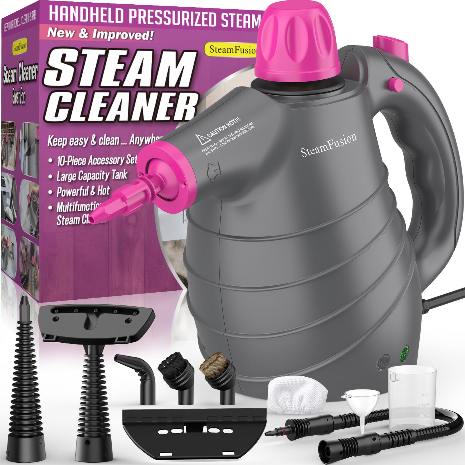 Pressurized Handheld Steam Cleaner With 10Pcs Accessories&Safety Lock, Multi Purpose Natural Deep Cleaning Steamer, Multi Surfac