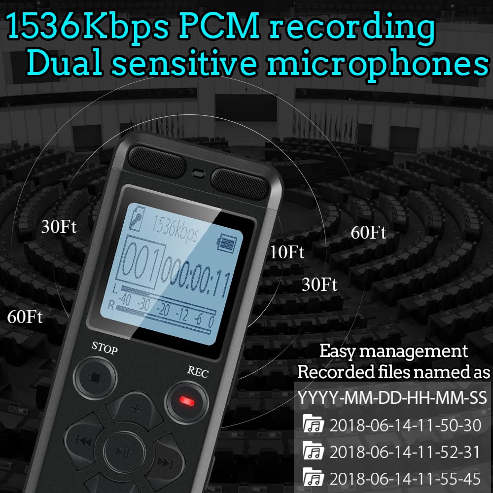 Aiworth E36 136GB Digital Voice Recorder - Voice Activated, MP3 Player, Grey