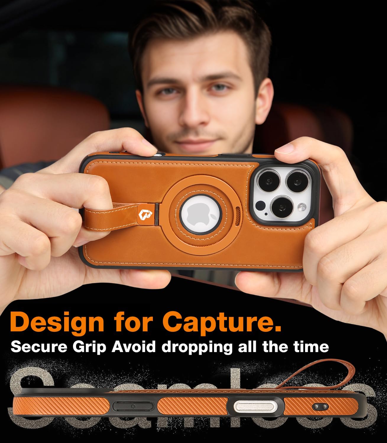 Butaiga Capture Grip Loop Magnetic Stand For Iphone 16 Pro Case With Screen Protector, Protective Iphone 16 Pro Case Leather, Co