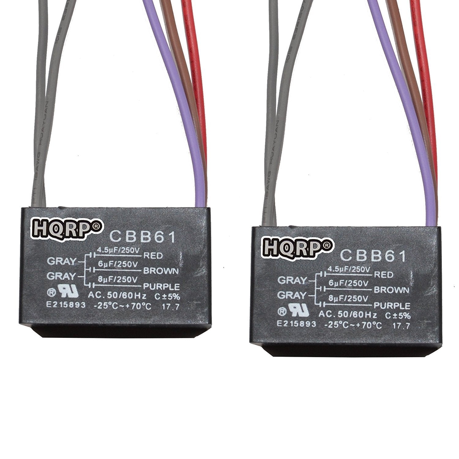 Hqrp 2 Pack Ceiling Fan Capacitor Cbb61 4.5Uf+6Uf+8Uf 5 Wire Ul Listed