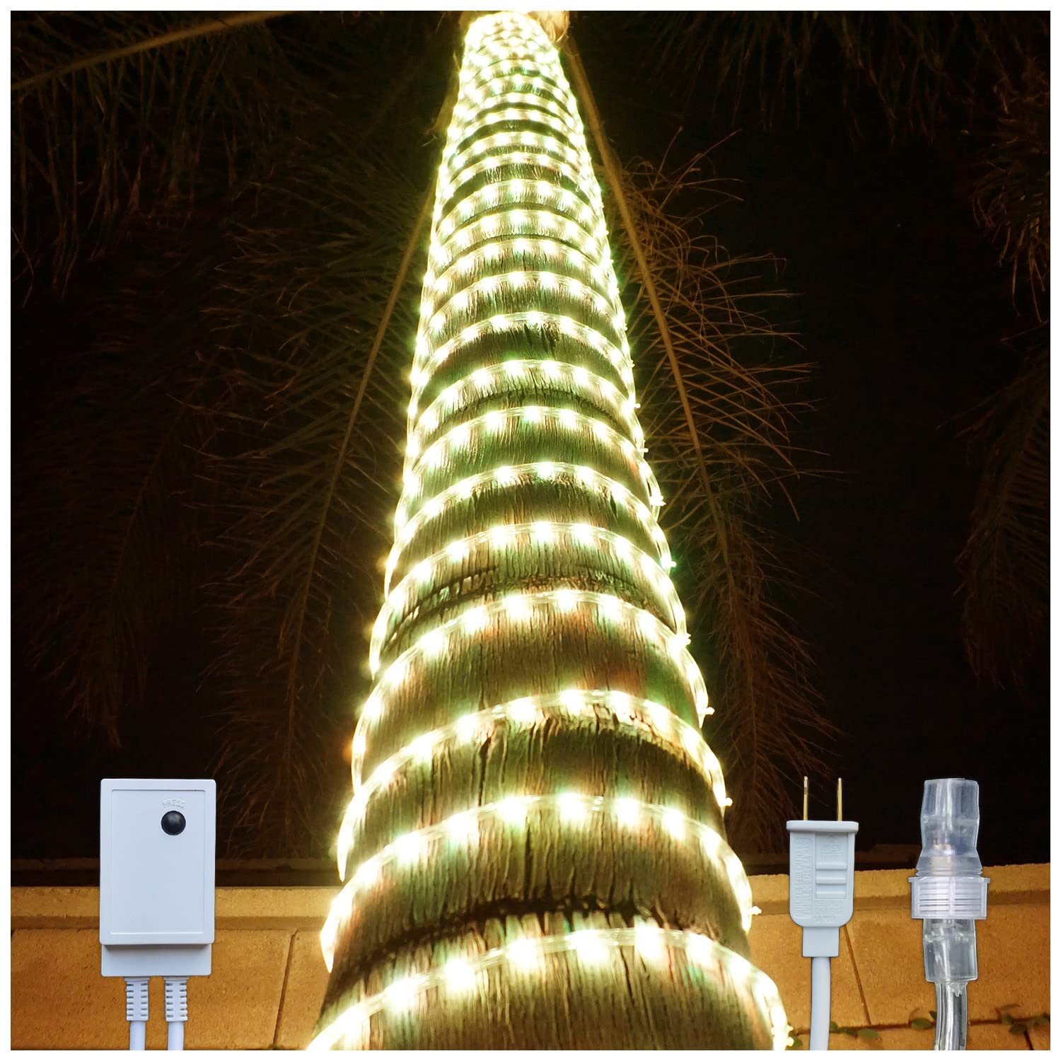 Russell Decor Led Rope Lights Christmas Decoration Lights Plug With 4 Level Dimmable Controller And Clips Included 200 Ft (Warm