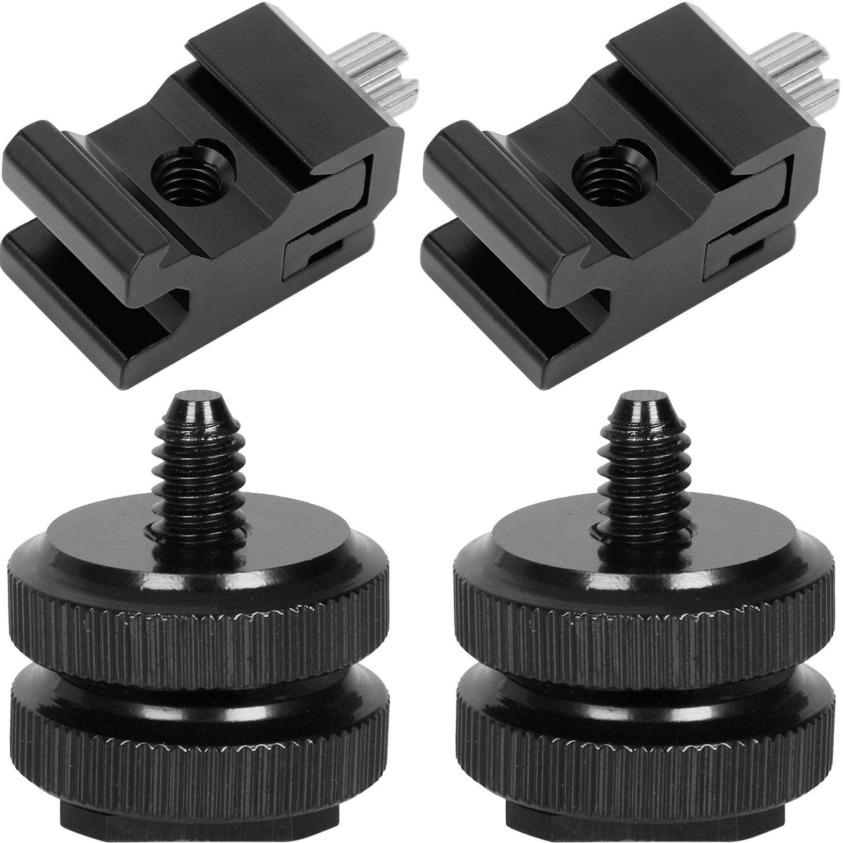 Anwenk Camera Hot Shoe Mount Adapter Flash Shoe Mount to 1/4'-20 Tripod Screw Adapter, 2X Hot Shoe Adapter + 2X Cold Shoe Adapter Combo Pack, 4 Pack