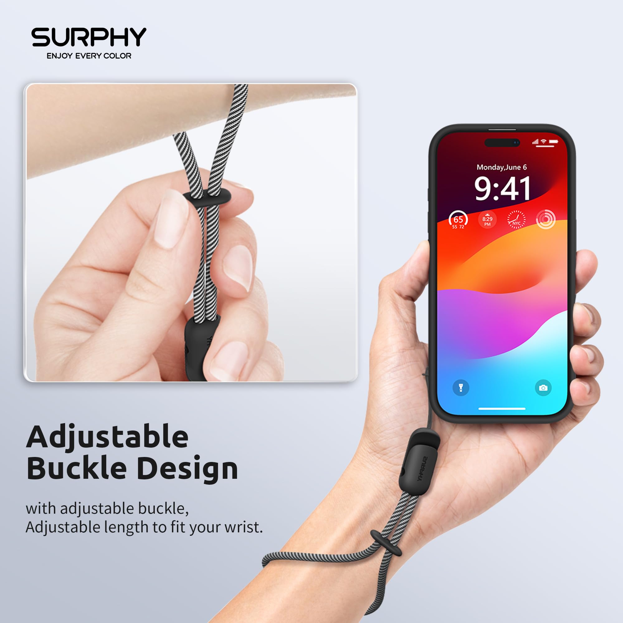 Surphy 2 Pack Lanyard, Phone Strap, Adjustable Phone Lanyard With Two Color Braided, Wrist Strap For Airpods, Camera (Black & Gr